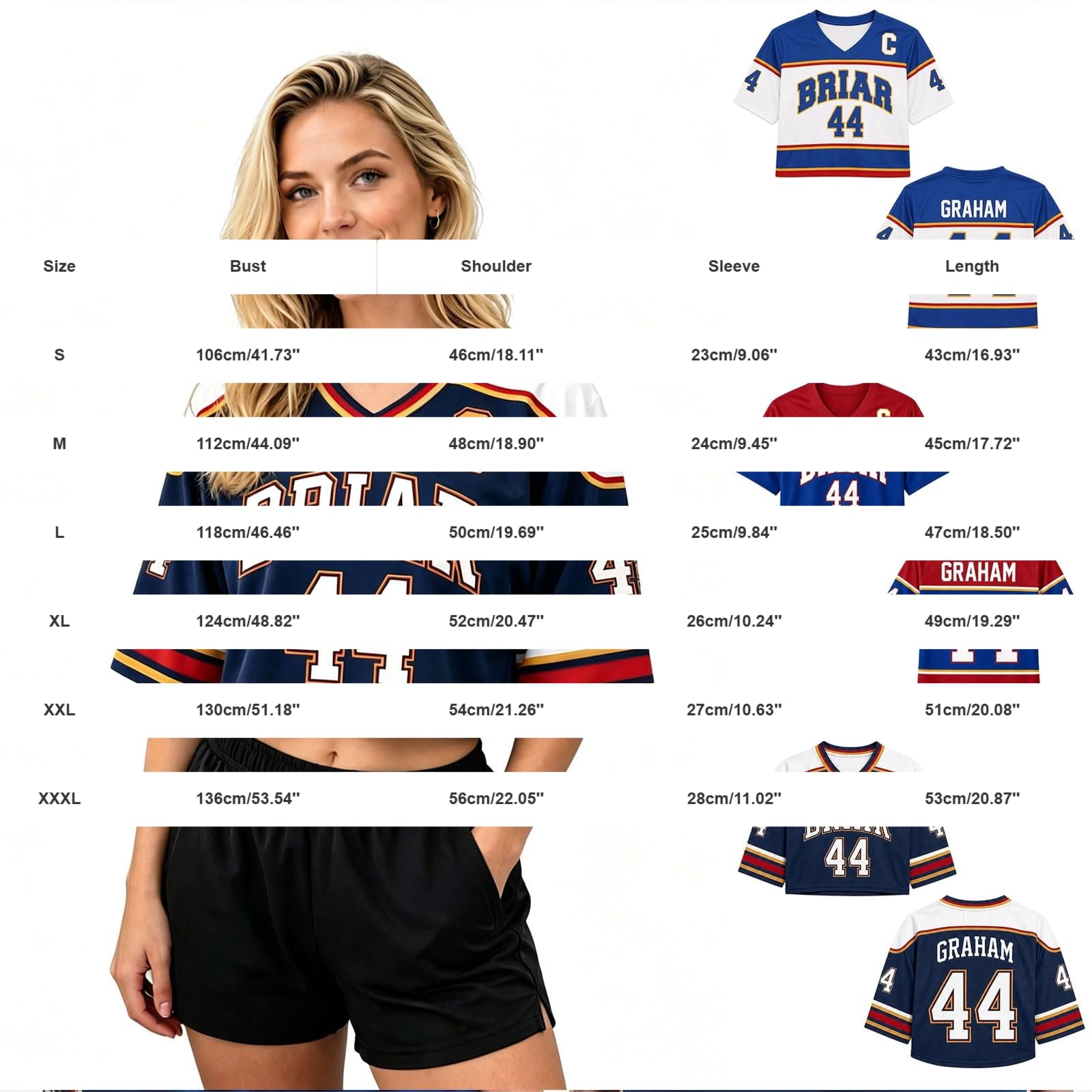 Maillot Hockey sur Glace Grahams 44 Imprimé Col V Crop Tops Manches Courtes Training