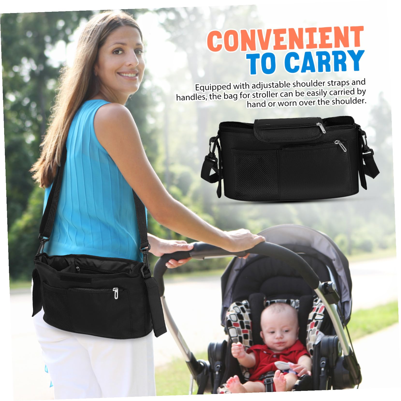 Bolsa Organizadora para Carrito Múltiples Compartimentos Resistentes y Correa Ajustable para Llevar Bolsa Práctica para Almacenamiento Paseos y Viajes
