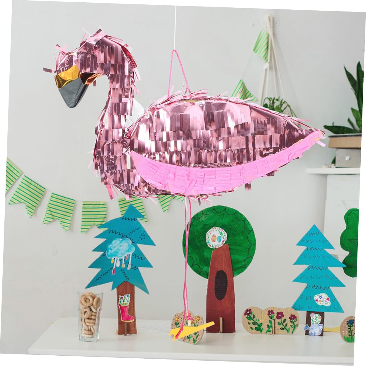 Zerodeko 1 Set Flamingo with Blindfold Stick Tropical Hawaiian Party Supplies for Graduation Summer Birthday Celebrations Interactive Fun Easy to Hang Pink Decoration