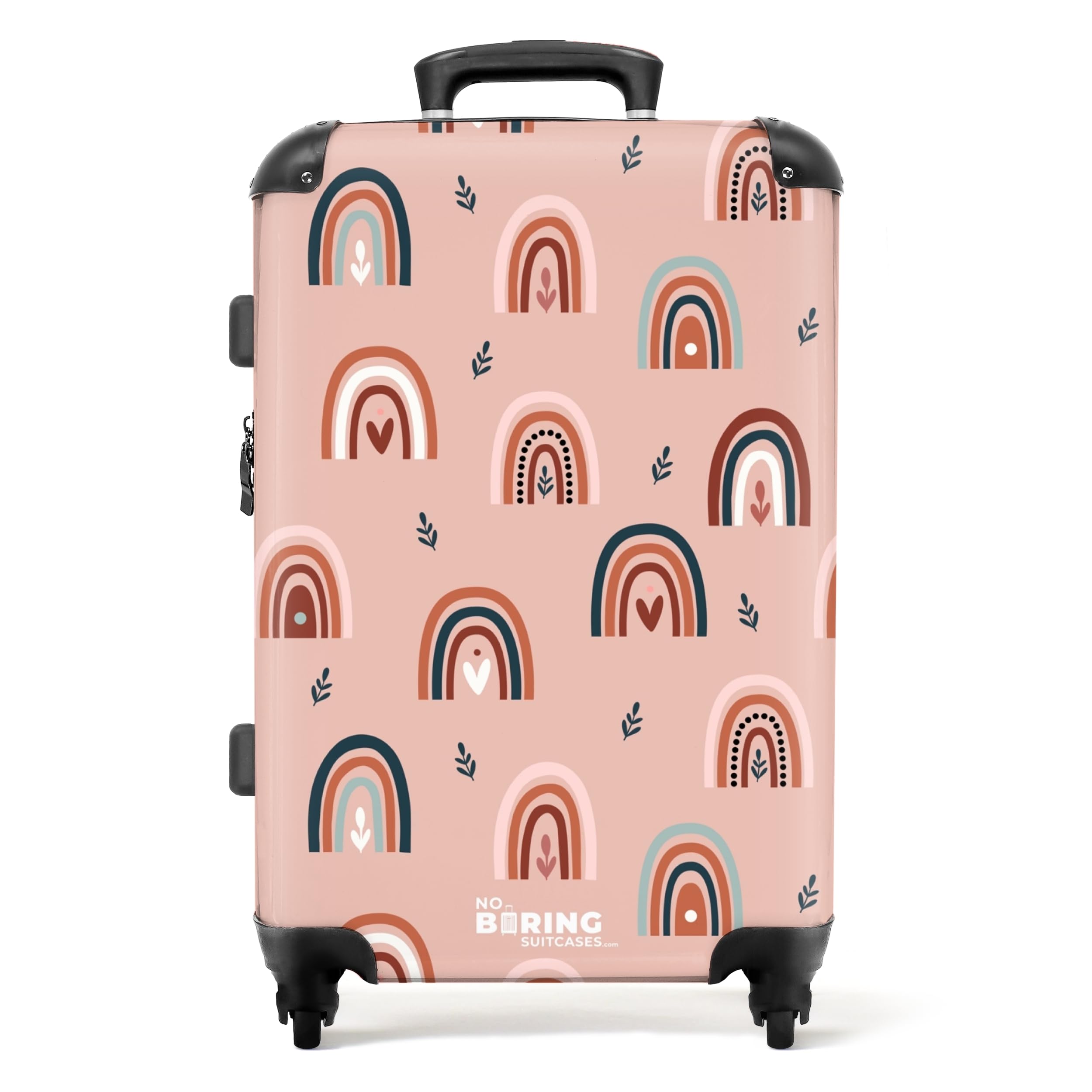 NoBoringSuitcases.com Reisekoffer Groß, Hartschalenkoffer Mit TSA Schloss Und Rollen, Koffer Mittelgroß (Regenbogenmuster - Rosa, 67 cm - 72 L)