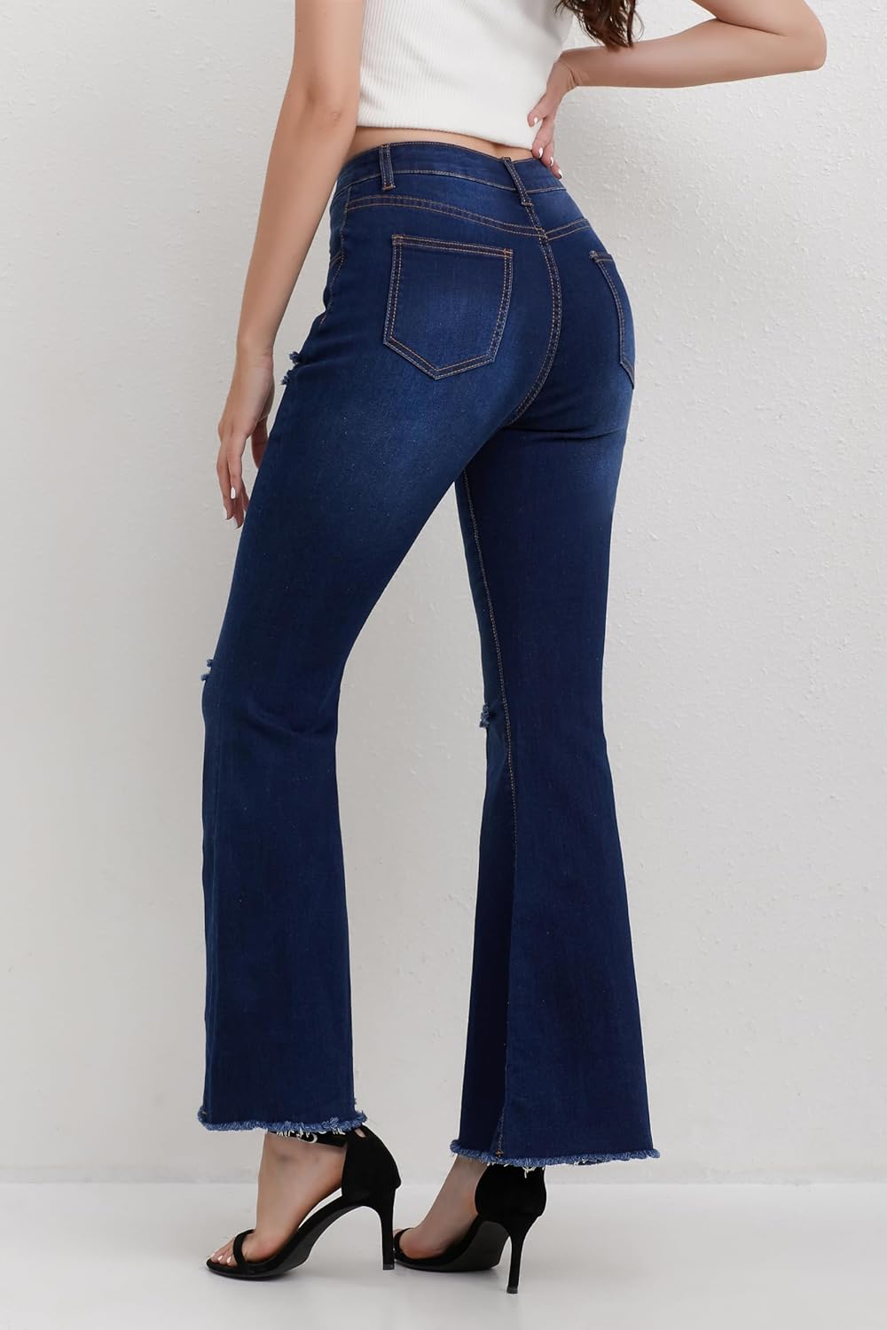 Women's High Waisted Ripped Flare Jeans Skinny Trendy Jeans Wide Leg High Rise Denim Pants for Casual Trendy Look - Image 2