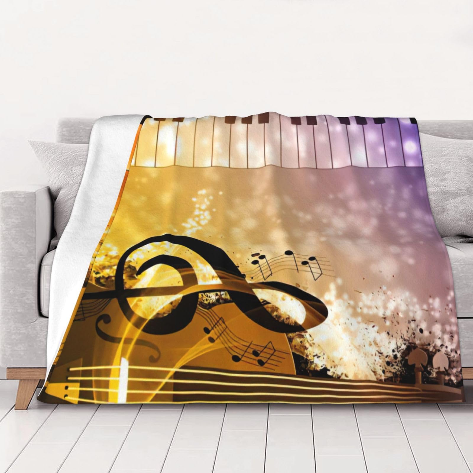 Couverture en flanelle imprimée notes de musique jeté de lit sofa toutes saisons