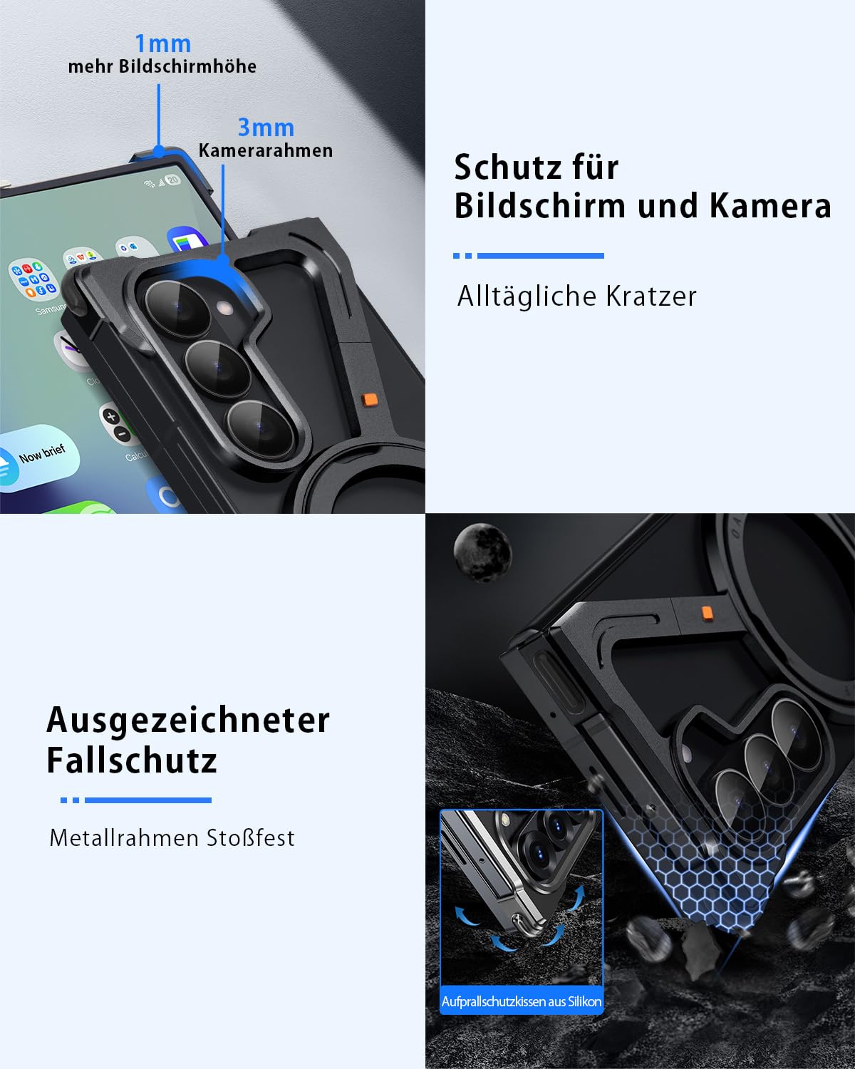 Z Shape etui do Samsung Galaxy Z Fold 7, bezramkowe, aluminiowe, cienkie etui na telefon komórkowy z obrotowym o 360° stojakiem magnetycznym, metalowe, odporne na uderzenia, etui ochronne do