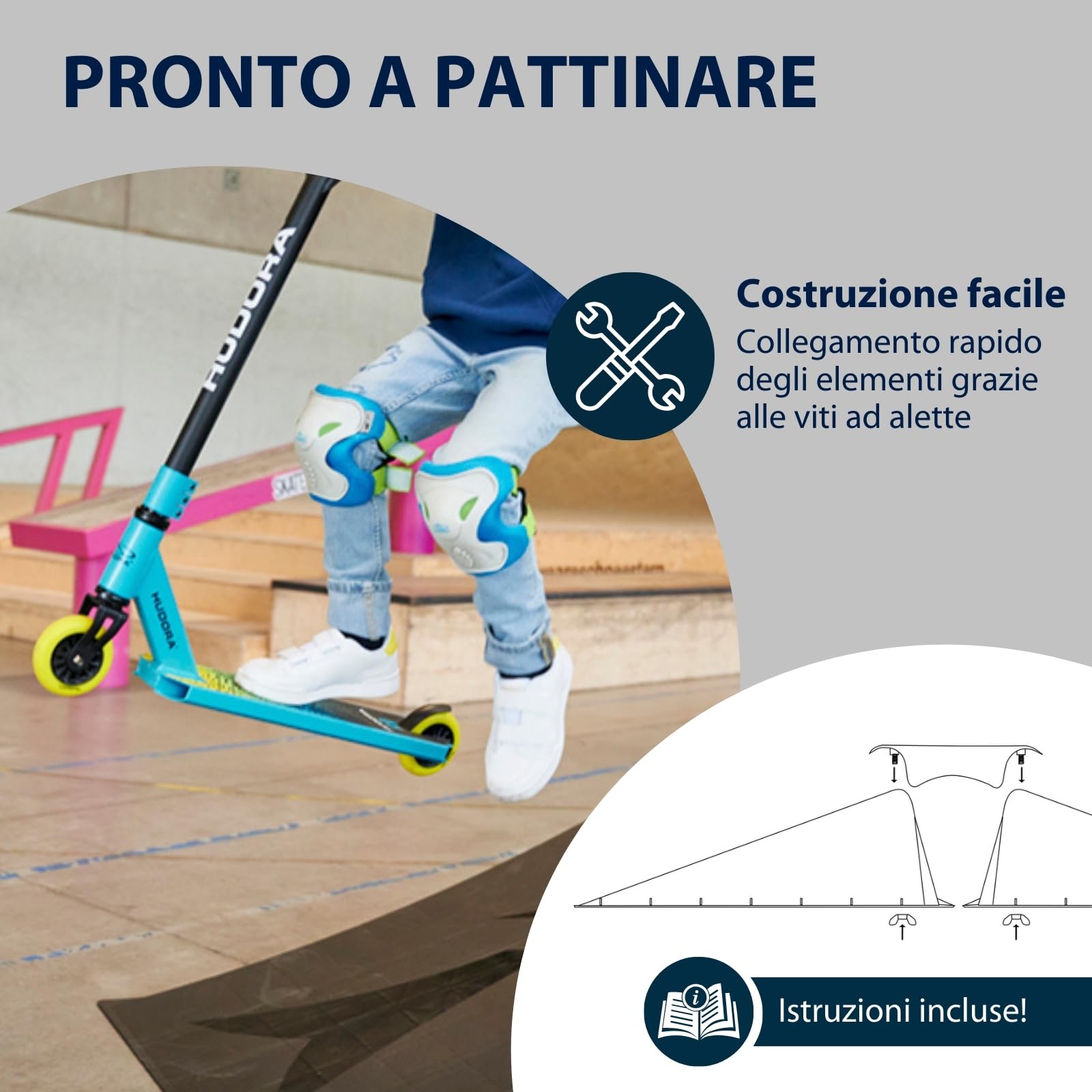 HUDORA Skater Rampe 3 Oder 5-Teilig - Skateboard Rampe, Inline Skates Rampe, Outdoor/Indoor, Skaterrampe Set für Kinder, 80 kg Belastbarkeit, Schwarz
