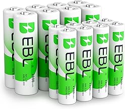 EBL Pack of 16 AA and AAA Rechargeable Batteries, with 8 x AA HR6 and 8 x AAA HR03 Rechargeable Ni-MH 1.2 V Batteries, Compatible with Gamepad, Toy, Remote Control, etc.