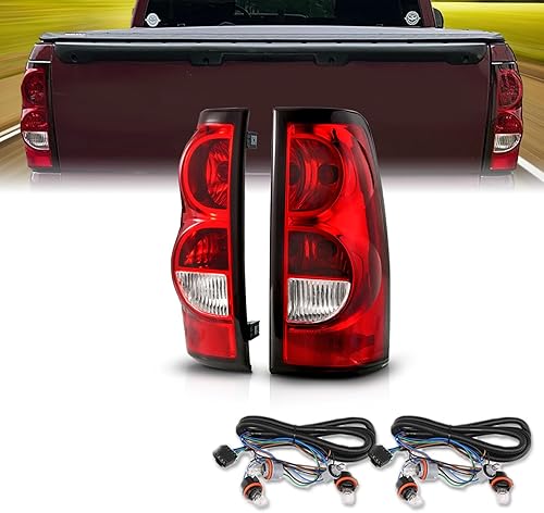 Miniatura 2 de AmeriLite para 2003-2006 Chevy Silverado Juego de luces traseras de repuesto estilo OE en rojo rubí, lámpara de freno trasera con bombillas