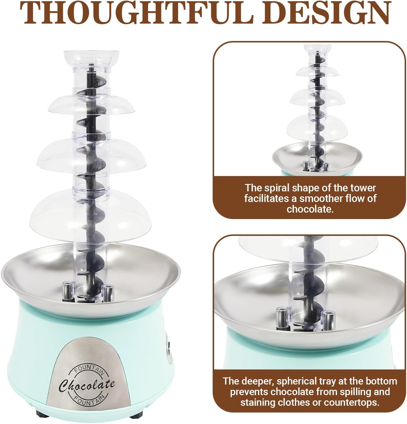 Chocolate Fountain Machine, 120V 180W 4 Tier Electric Chocolate Fountain Machine Chocolate Fondue Fountain Machine for Family Gatherings Weddings Birthdays (Blue)