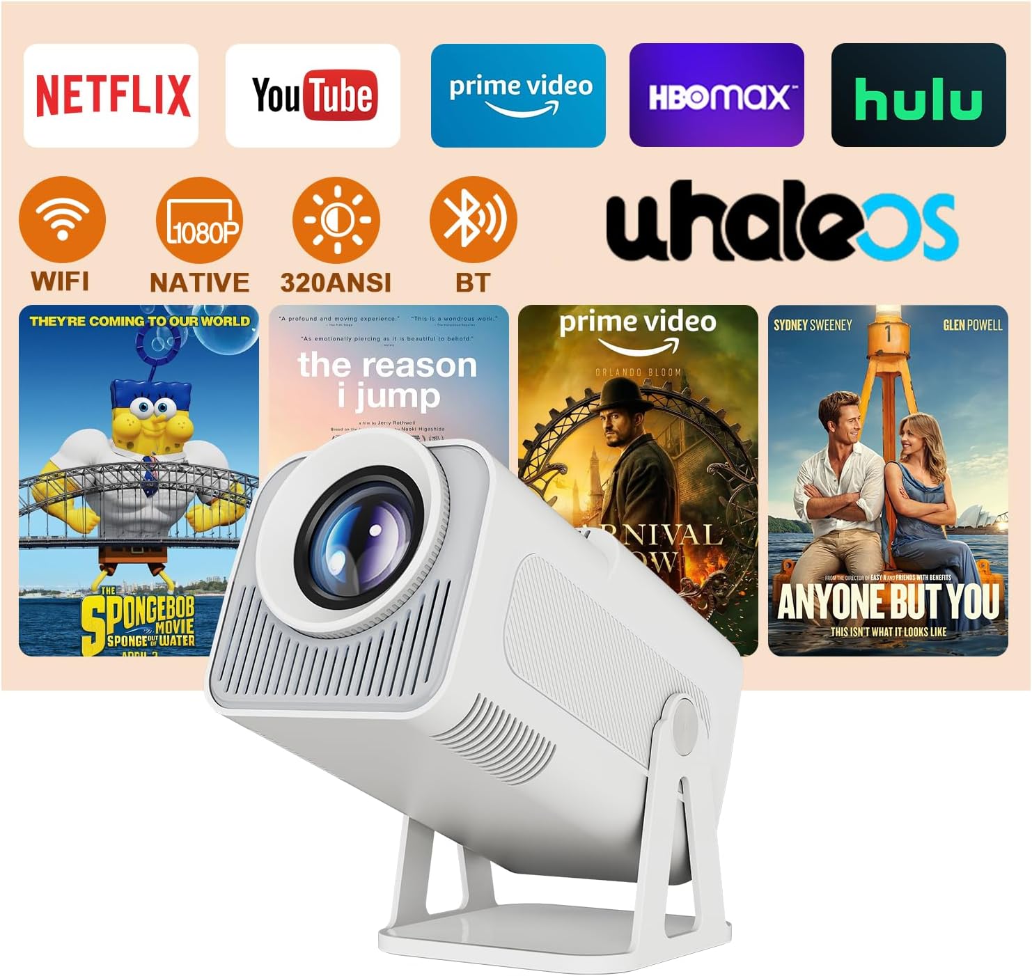 [Netflix Licensed] Smart Mini Projector 320ANSI Native 1080P 4K Support with Official Apps