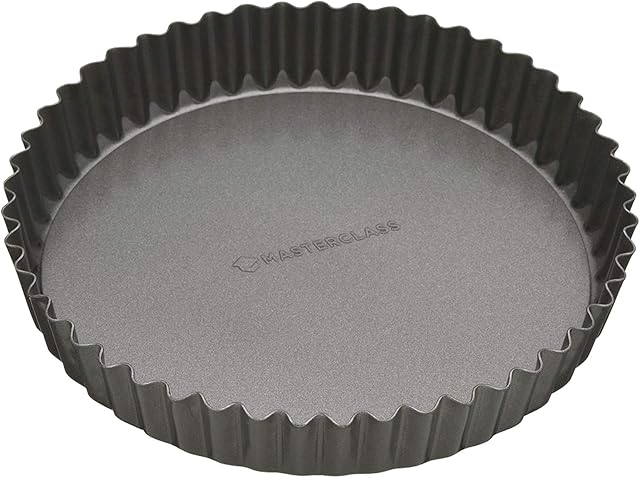 MasterClass KCMCHB39 20 cm Loose Bottomed Tart Tin with PFOA Non Stick, Robust 1 mm Thick Carbon Steel, 8 Inch Fluted Round Quiche Pan, Grey