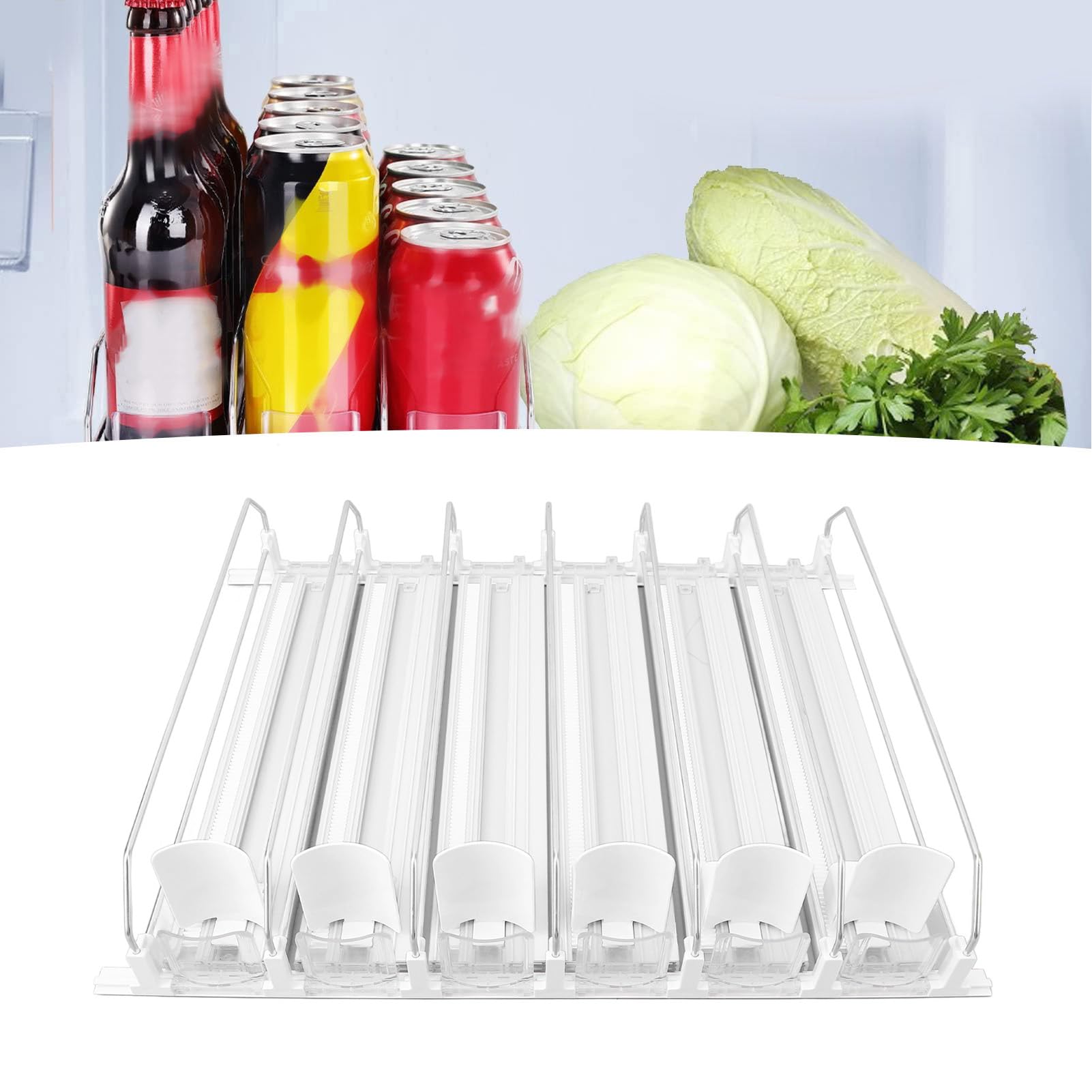 Organizador de Bebidas para Nevera, Dispensador Automático de Latas de Refresco, Soporte Ajustable para Latas de Refresco, Organización de Bebidas (WHITE)