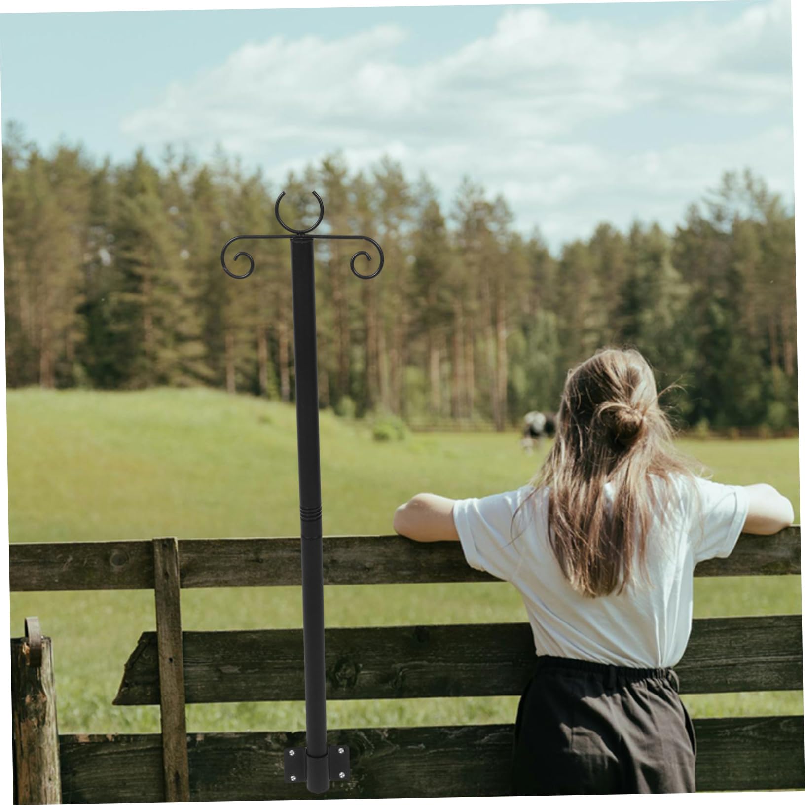 IWOWHERO String Light Posts for Outside 2 Pack Outdoor Lighting Poles Metal Pole Lights Hanger for Fences