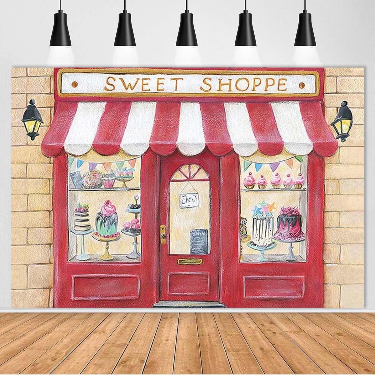 Pink Sweet Shoppe Photography Background Dessert Parlor Ice Cream Kid Girl Birthday Party Baby Shower Decor Backdrop for Baby Shower Cute Cream Cake