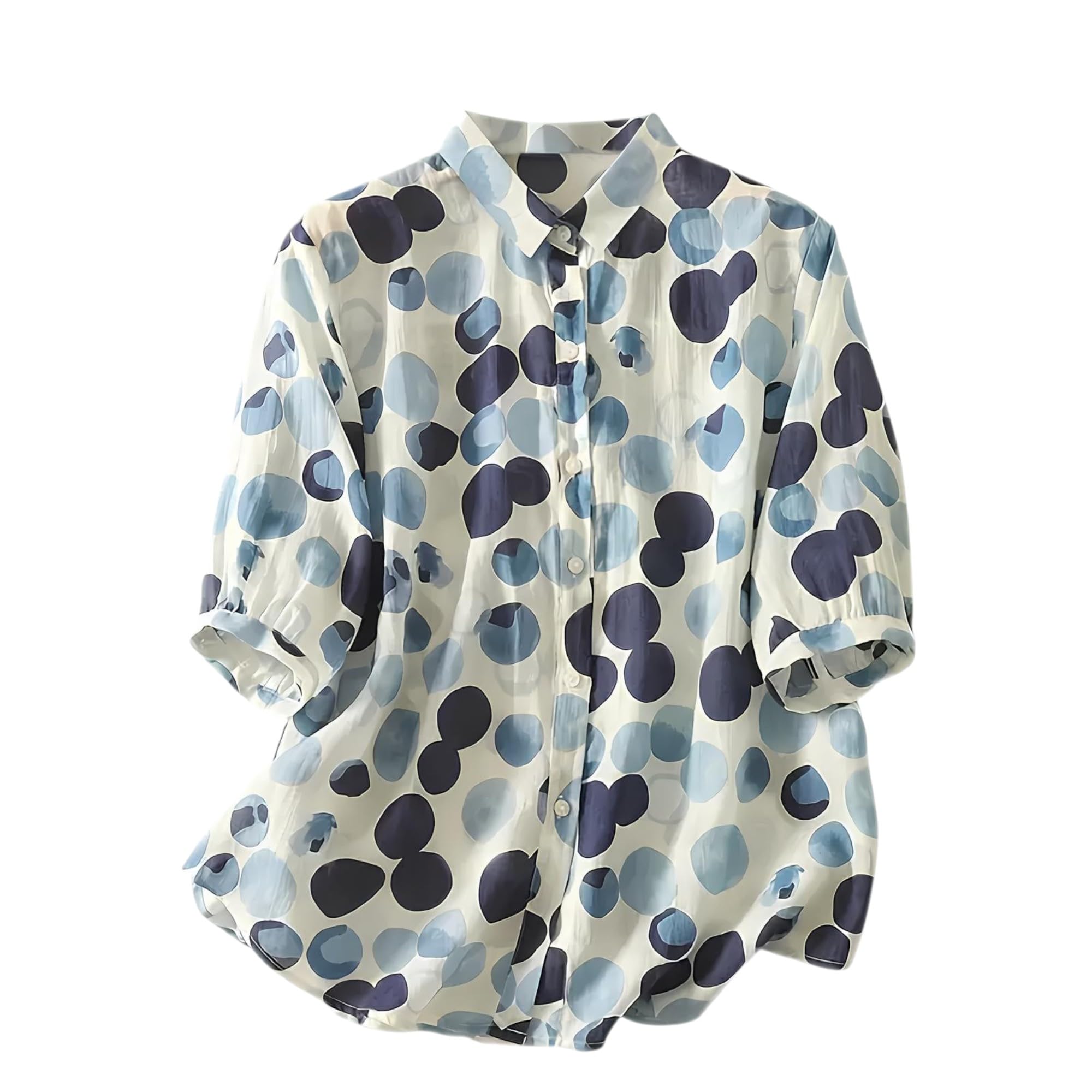 gufrina Women’s Button Down Shirt with Collared Neckline and Relaxed Fit Featuring Blue Polka Dot Abstract Print with Half Sleeves (TOP-129)-picture-50