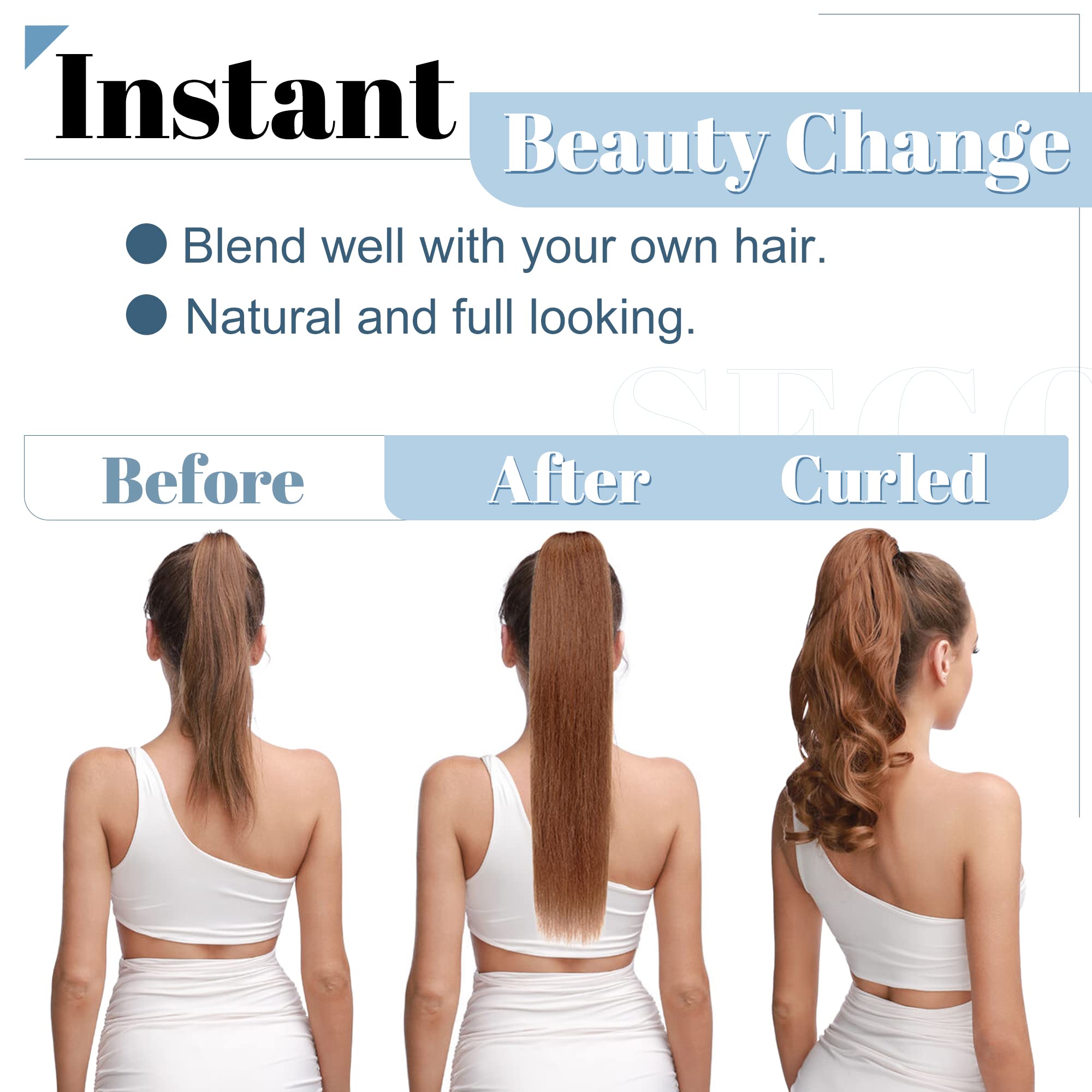 SEGO Extension Coda Capelli Veri Biondi Clip Pinza Cavallo Ponytail Naturale Remy Human Hair Lisci Umani Fascia Unica 50 cm(120 g) #1B Nero Naturale