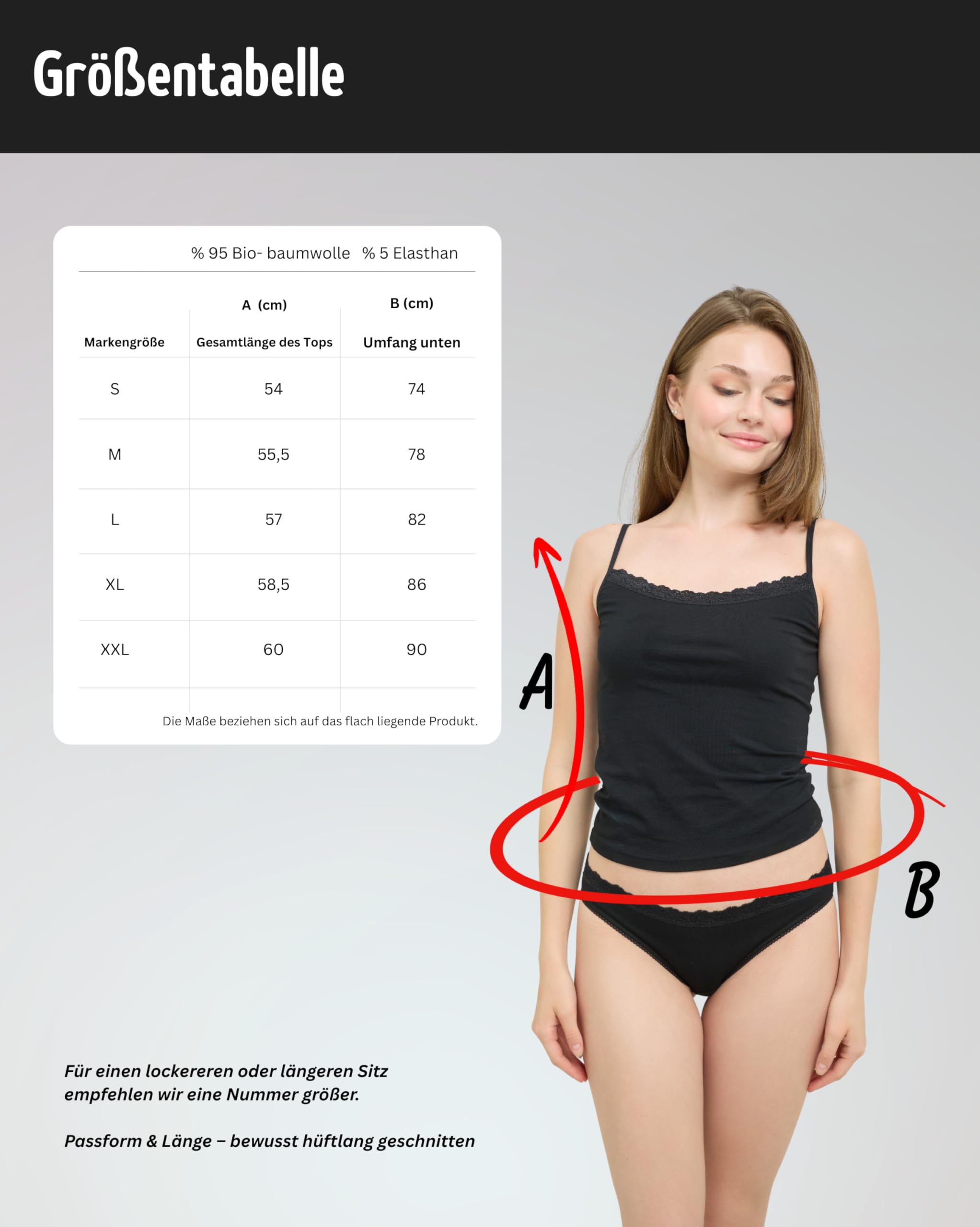 Damen Spaghetti Top mit Spitze aus Bio-Baumwolle 3er Pack – Körperbetonte Passform – Hochwertige Unterhemden mit klassischen Trägern (Gr. S–2XL)