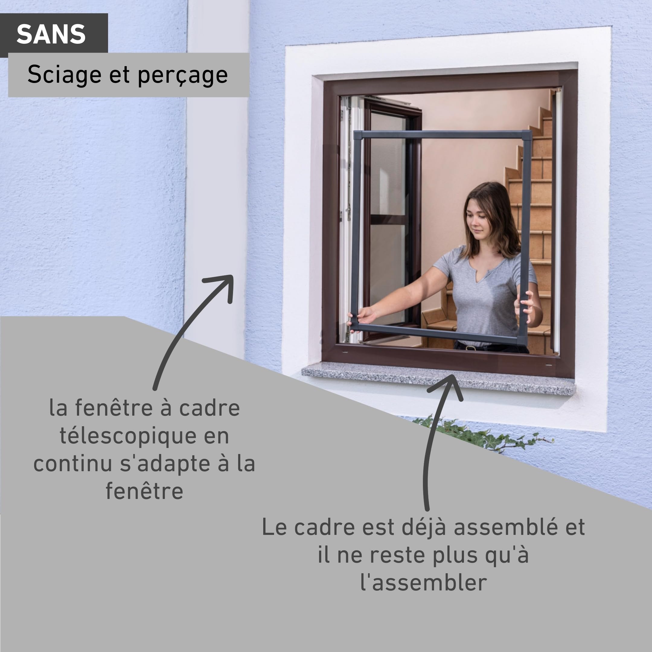 Windhager Moustiquaire pour fenêtre télescopique - 130 x 140 cm - avec Cadre de Serrage - sans perçage - Cadre Stable en Aluminium - Anthracite