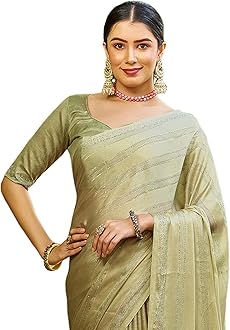 SatraniWomen's Chiffon Dyed & Hot Fixing & Zari Saree with Unstitched Blouse Piece