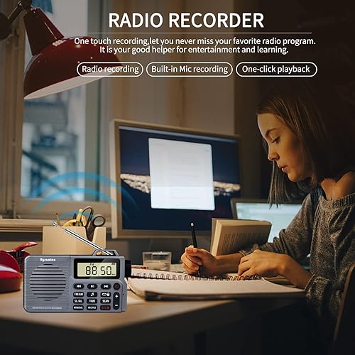 Miniatura 9 de Radio portátil AMFM, radio de bolsillo pequeño con Bluetooth, altavoz de bajo, compatible con tarjeta micro SD y grabación, larga duración de la
