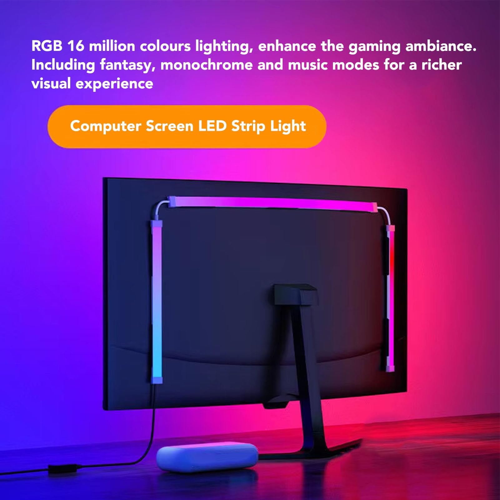 Garsent Striscia a LED Schermata del Computer Luce, RGB PC Schermo Sincronizzazione Retroilluminazione per Display Desktop da 32 Pollici, Riconoscimento del Colore dello Schermo Multi