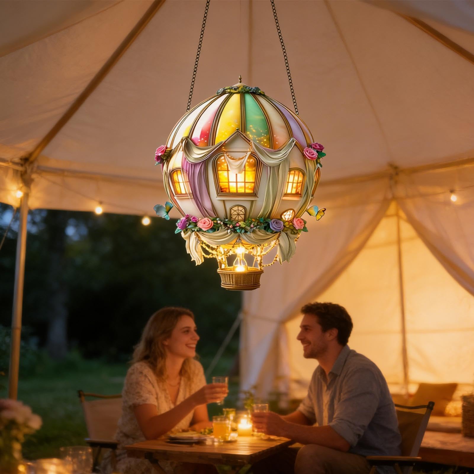 Solarny balon na gorące powietrze, ozdoba okienna na zewnątrz, dekoracyjna świecąca latarnia 2D do ogrodu, na urodziny, imprezę, podwórko, werandę, patio, ścieżkę, dla mamy i kobiet
