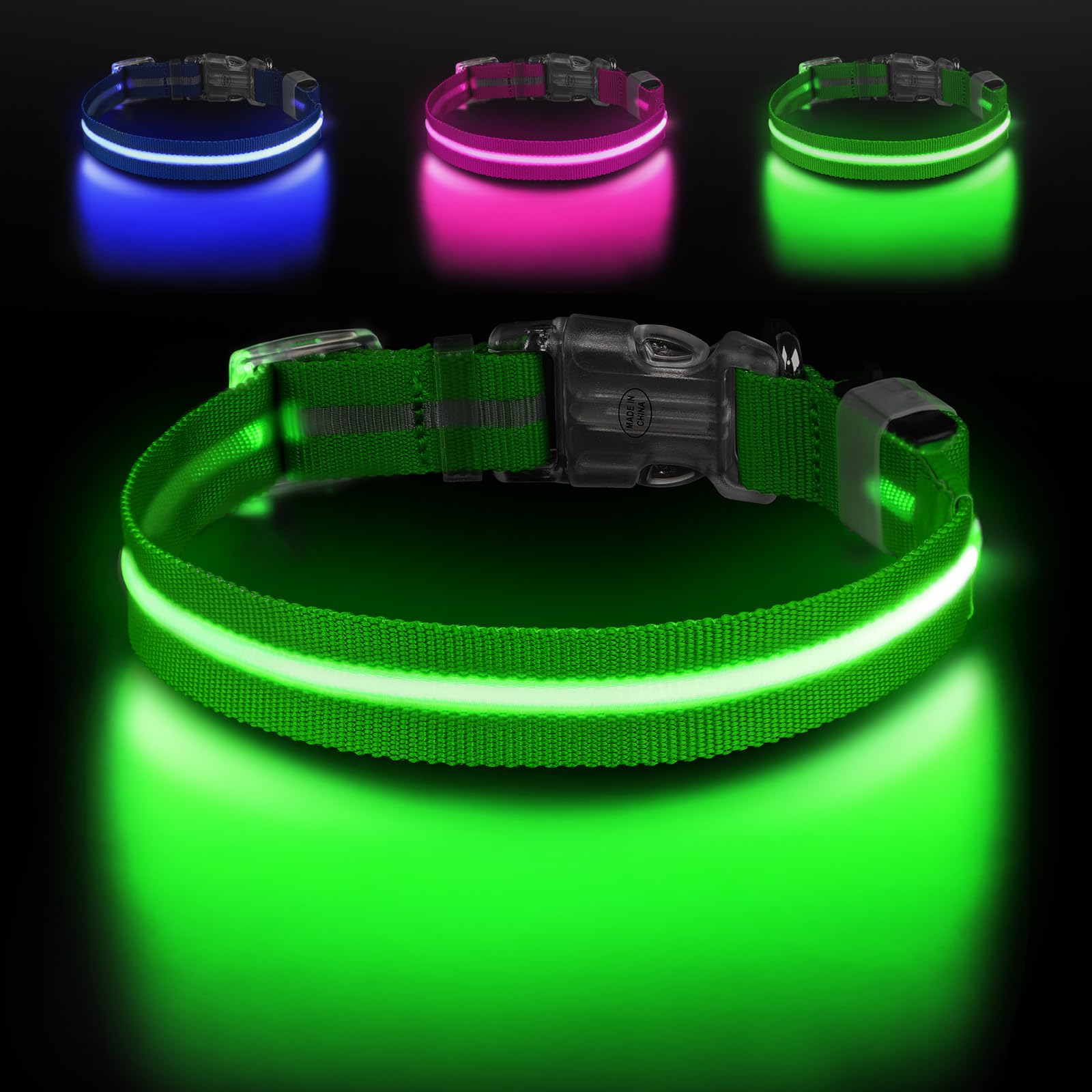 Led Dog Collar for Night Walking,Rechargeable Light Up Dog Collar Led Color,Glow in The Dark Dog Collars Waterproof for Small Medium Large Dogs (Green, Small)