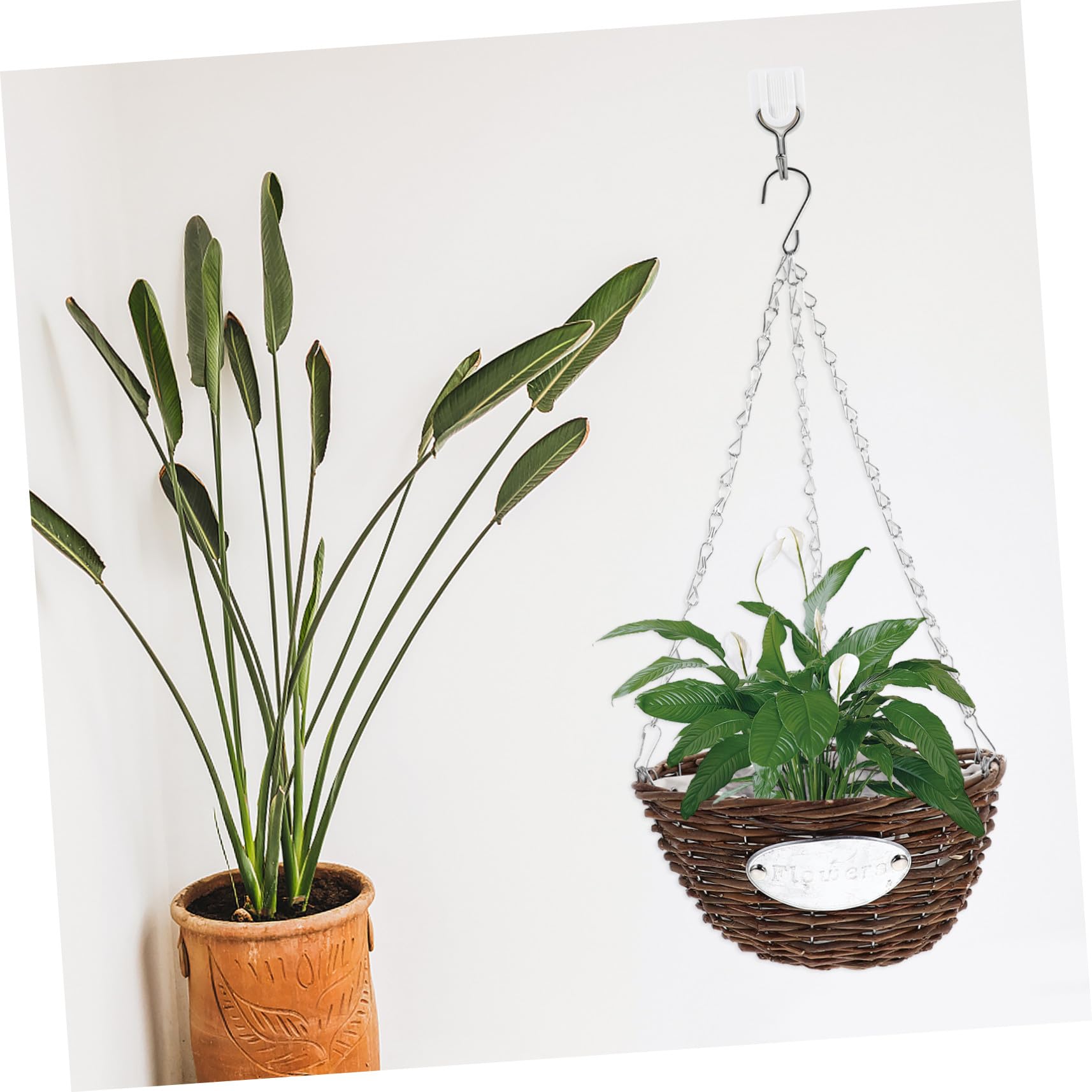 Vasi Sospesi in Rattan e Metallo, Set 2 Cestini per Piante da Appendere 25 CM, per Camere da Letto e Balconi Esterni