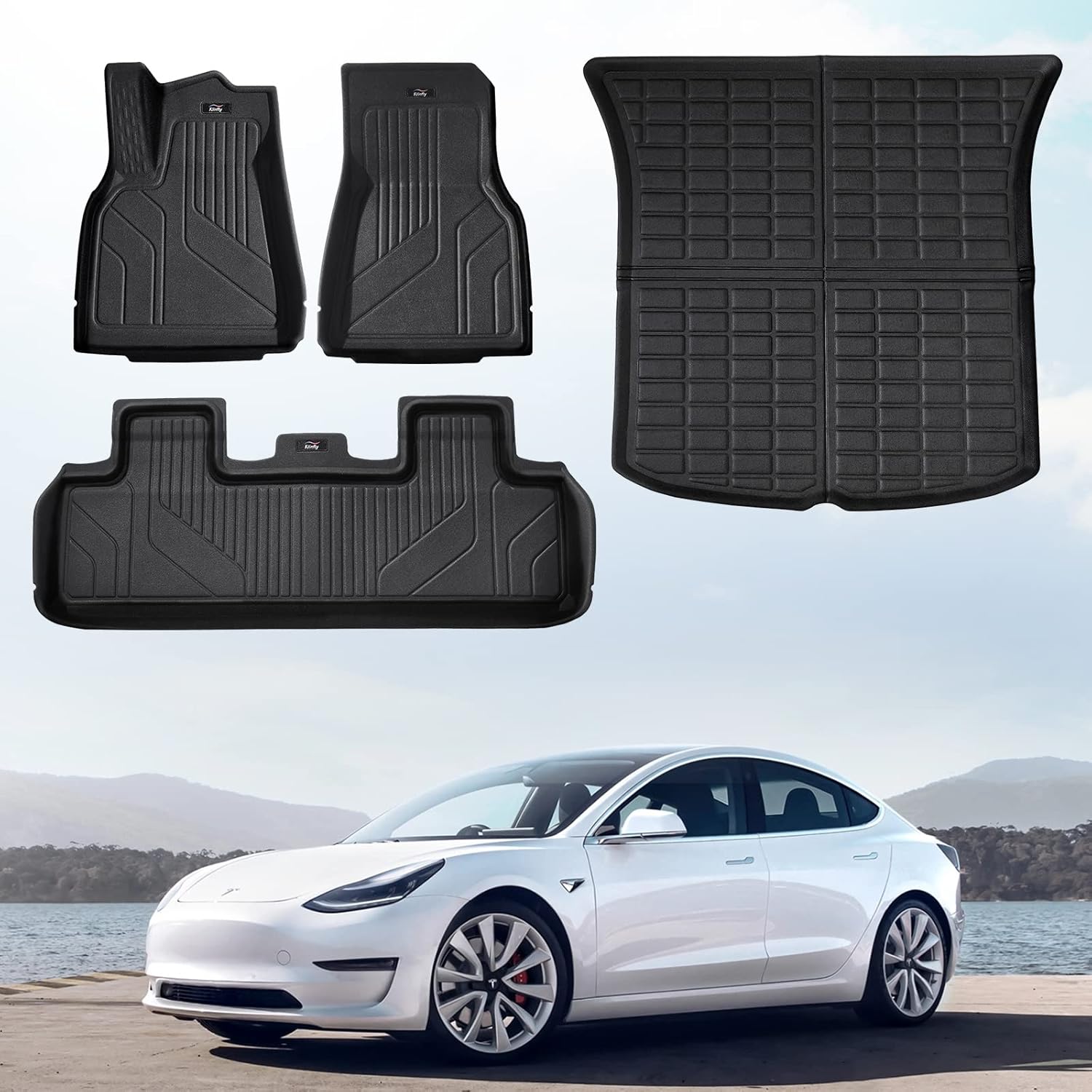 FJinfly Tesla Model Y Floor Mats for 2023 2022 2021, 4PCS