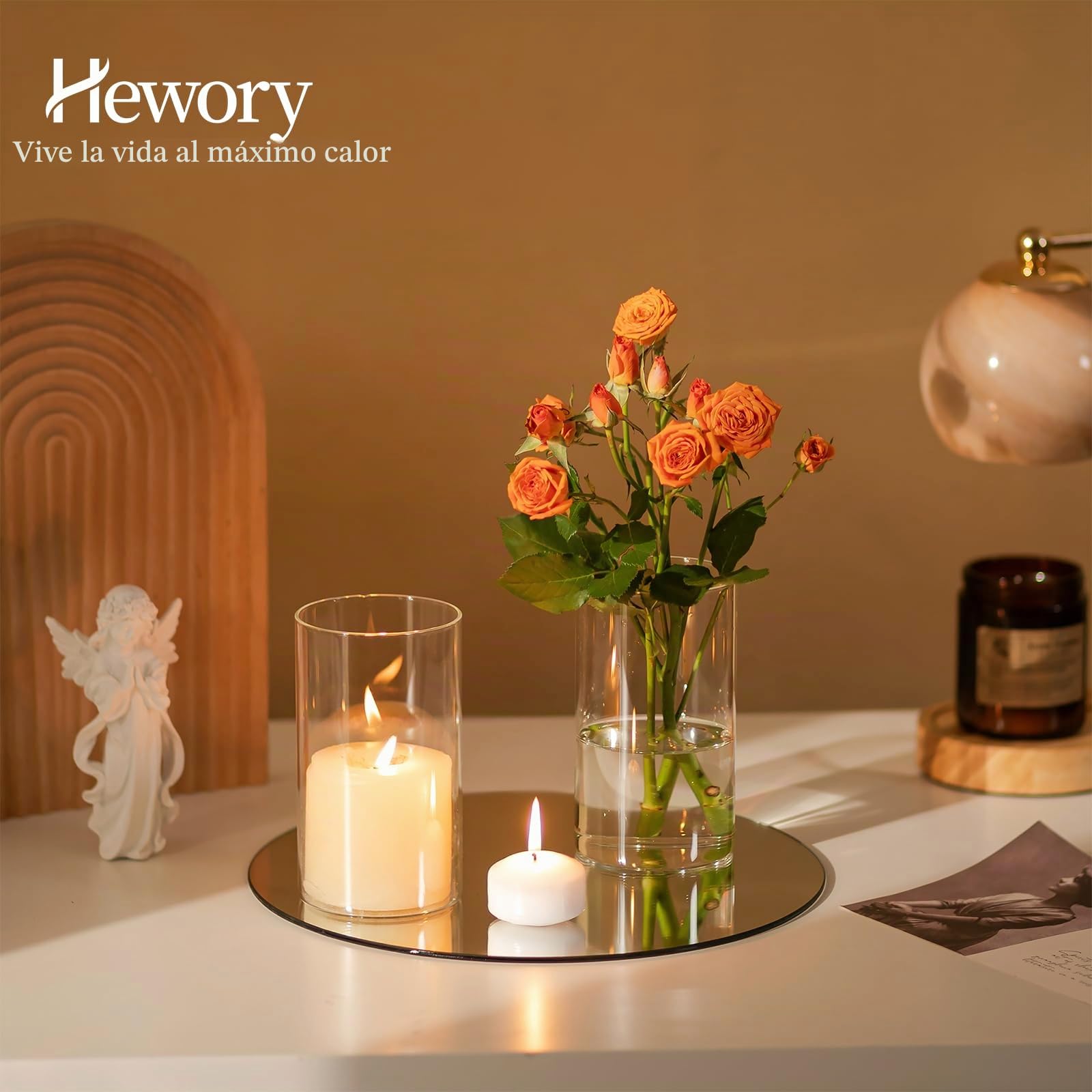 Hewory Juego de 6 Floreros Cilíndricos de Vidrio Transparente de 15cm para Flores y Portavelas Alto para Velas de Pilar Flotantes, Redondo para Bodas
