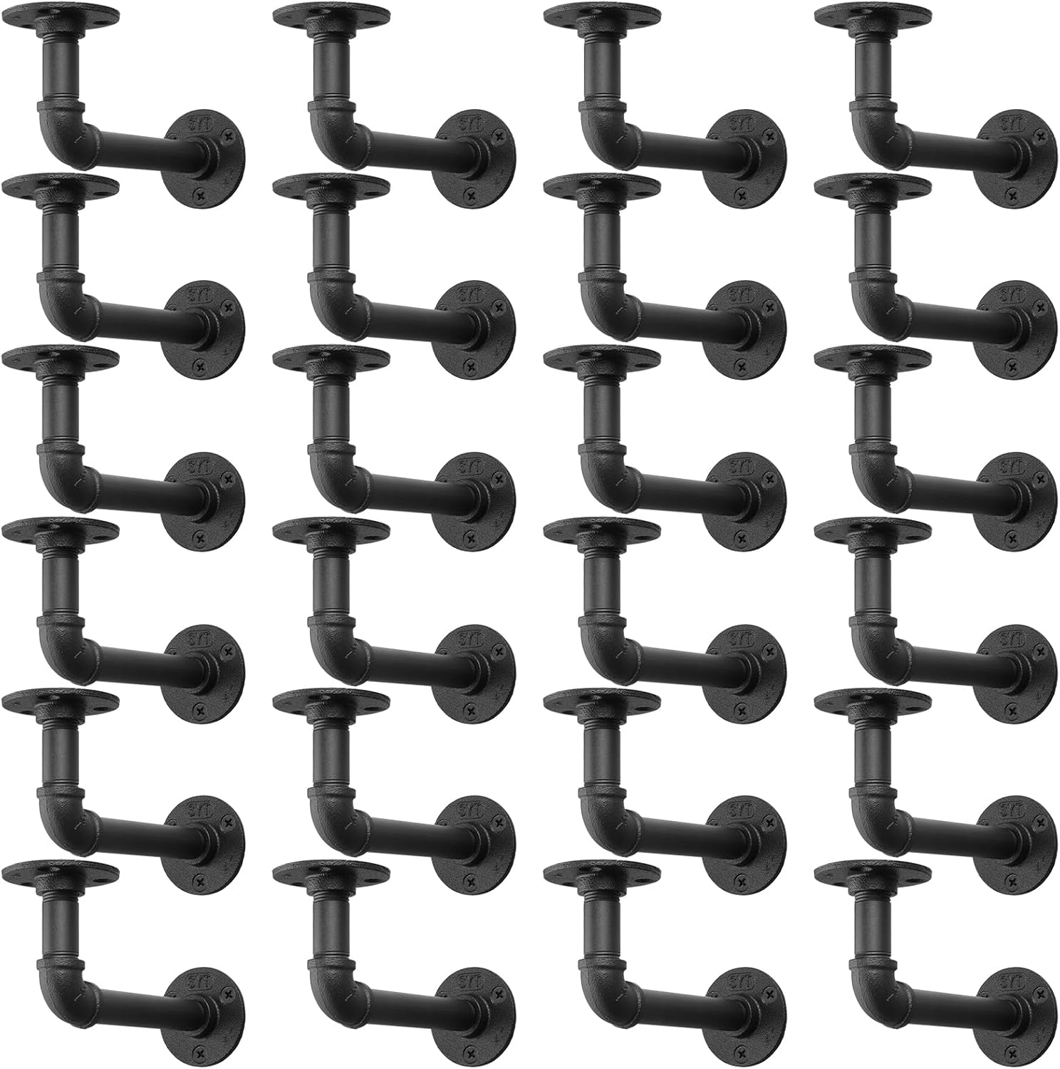 MUZIK 6 Pack Industrial Pipe Shelf Brackets, L-Shaped Shelving Support for Wall Mount Floating Industrial Shelves - Vintage Black Iron Finish DIY Pipe Shelf (4*4 Inch)