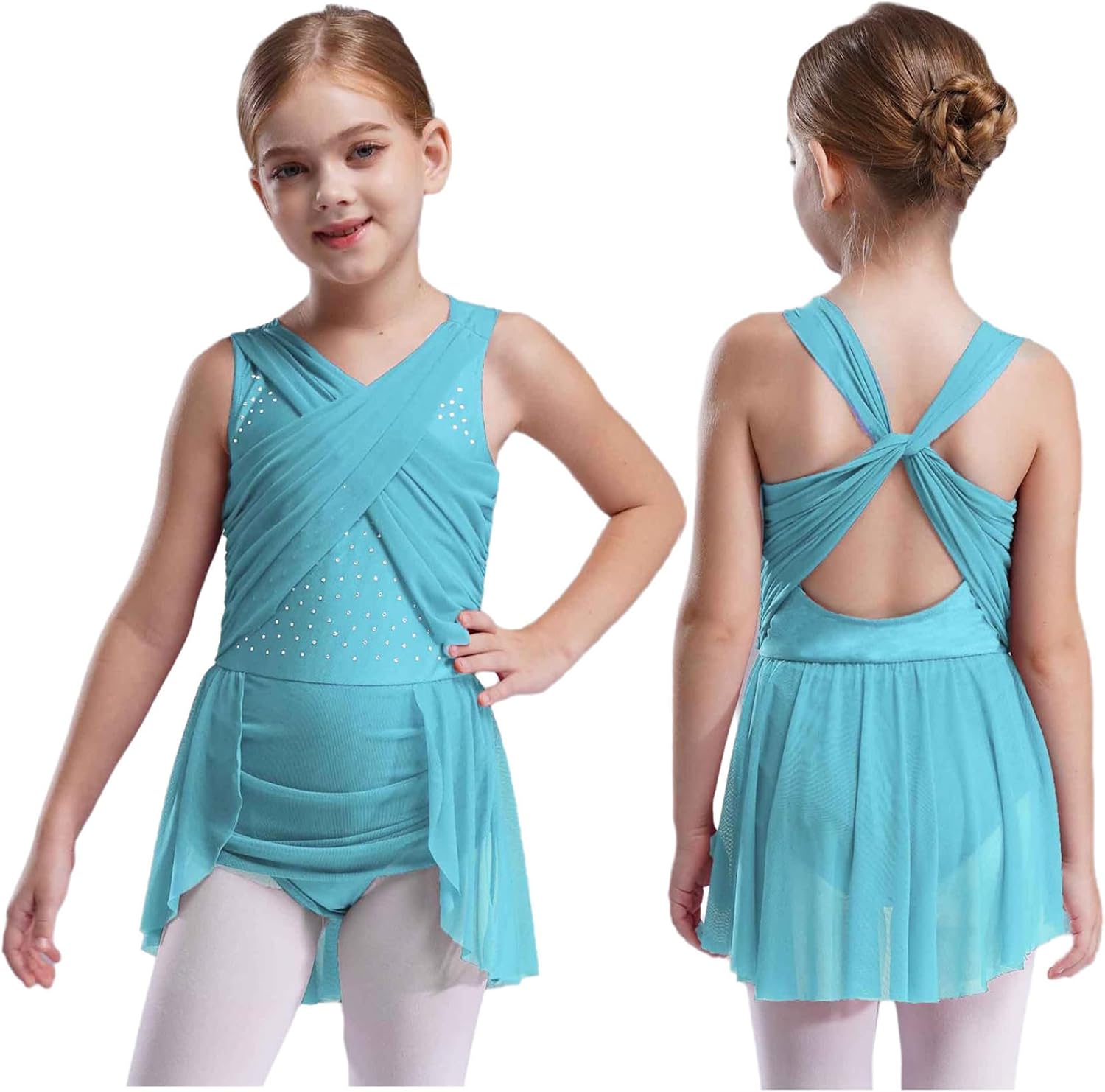 JEYPINMI Kids Girls Figure Ice Skating Dress Latin Jazz Performance Costume Gymnastics Leotard 6-16 Years