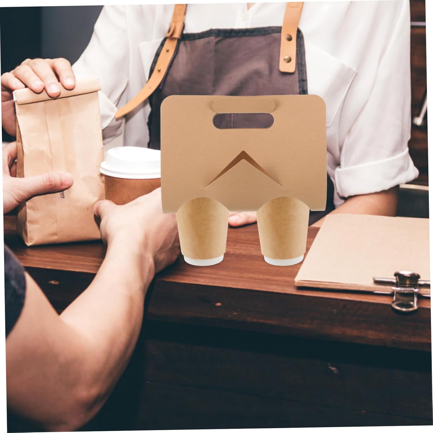 Cabilock 50Pcs Paper Cup Holder Carrier with Handle Beverage Tray for Coffee Juice and More for Takeout Drinks for Summer Outings and Events