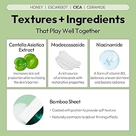 LAPCOS Skin Barrier Repair Sheet Mask Variety Pack - Escargot, Cica, Ceramide, Honey 4 Types of Face Mask Set - Daily Korean Skin Care w/Snail Mucin, Centella Asiatica & Niacinamide (12 ea)