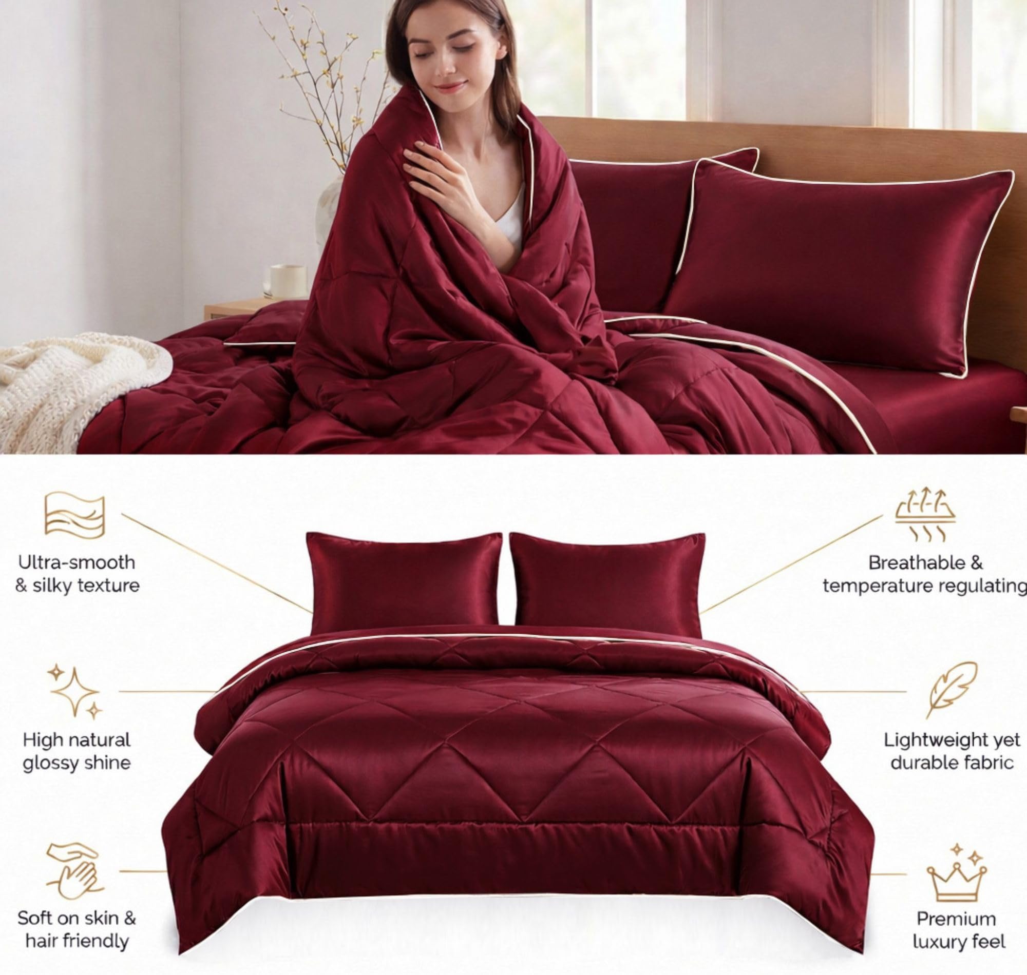King Satin Silk Comforter Set - Luxurious Bedding -5