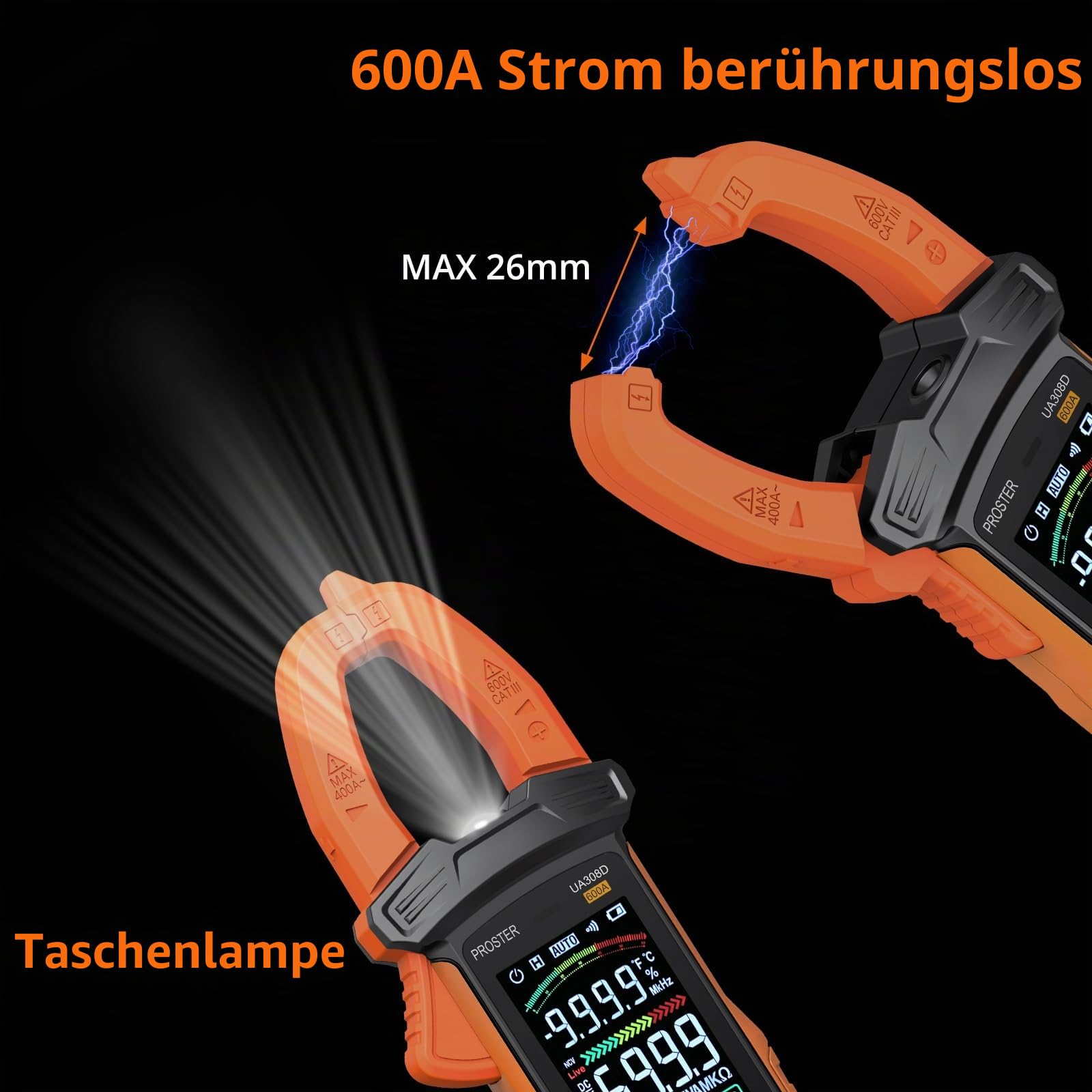 Proster Intelligente Stromzange TRMS 6000 Counts 600A AC/DC Stormmessung