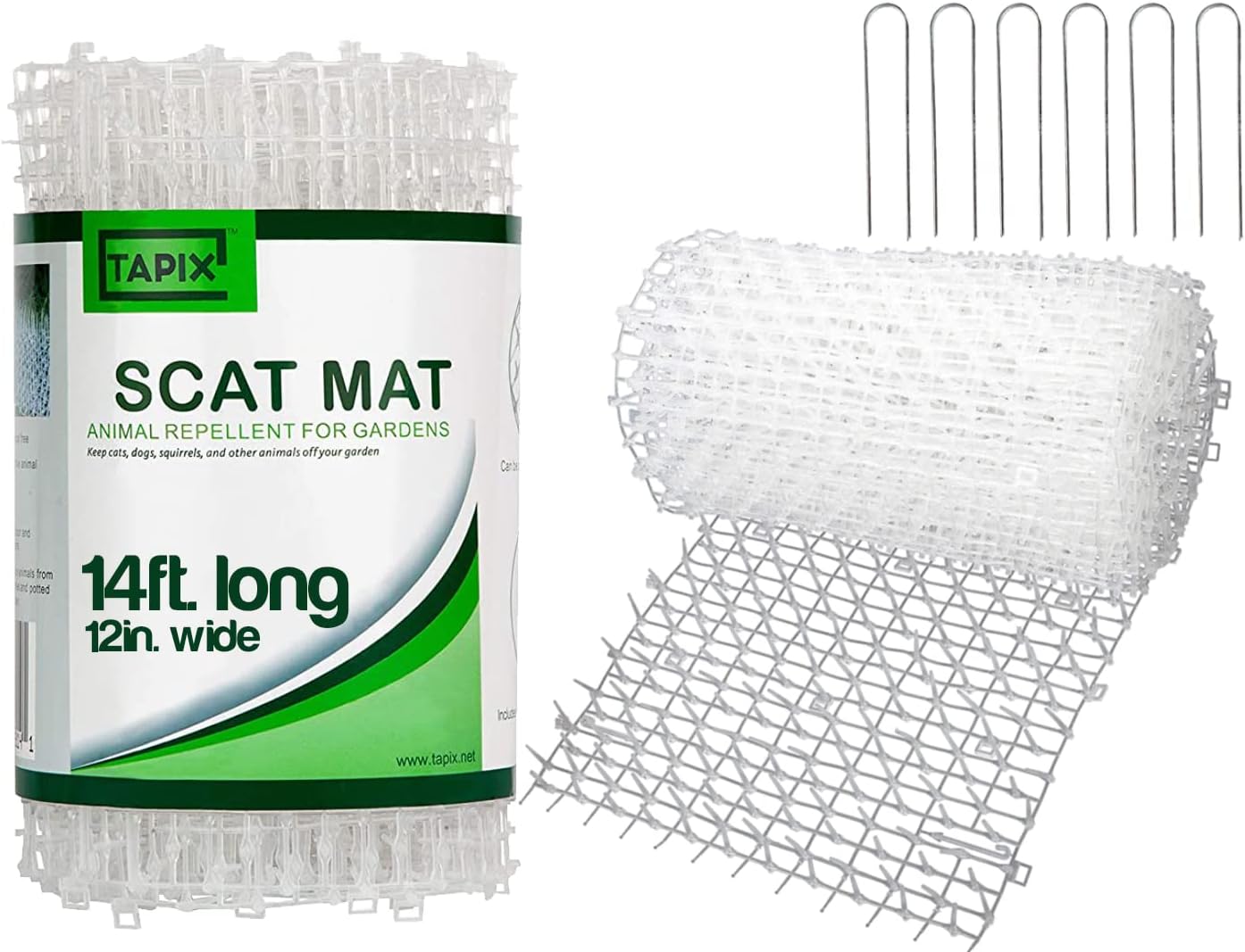 Tapix Cat Scat Mat Clear (8 ft.) with 6 Staples, Anti-cat Network with Spikes Digging Stopper - Cat Deterrent Mat for Indoor and Outdoor