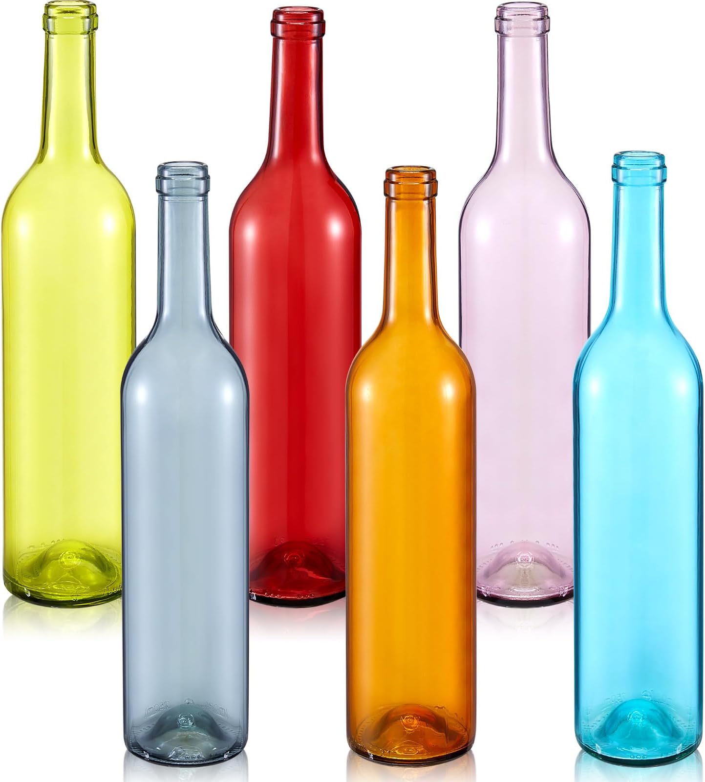 Zhehao 6 Pcs Decorative 750ml Empty Wine Bottles Summer Colored Glass Bottles for Bottle Tree for Garden Outside Home Room Spring Summer Party Outdoor Indoor Decor (Elegant Color)