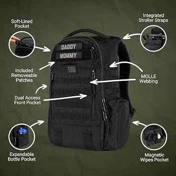 Tactical Baby Gear Daypack Tactical Diaper Bag Backpack - Black