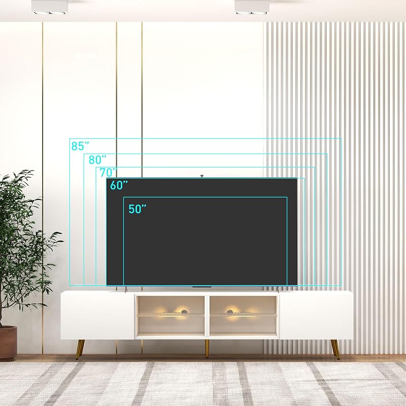 Bonzy Home 86" LED TV Stand, Modern Entertainment Center for 75" TV, White image 7