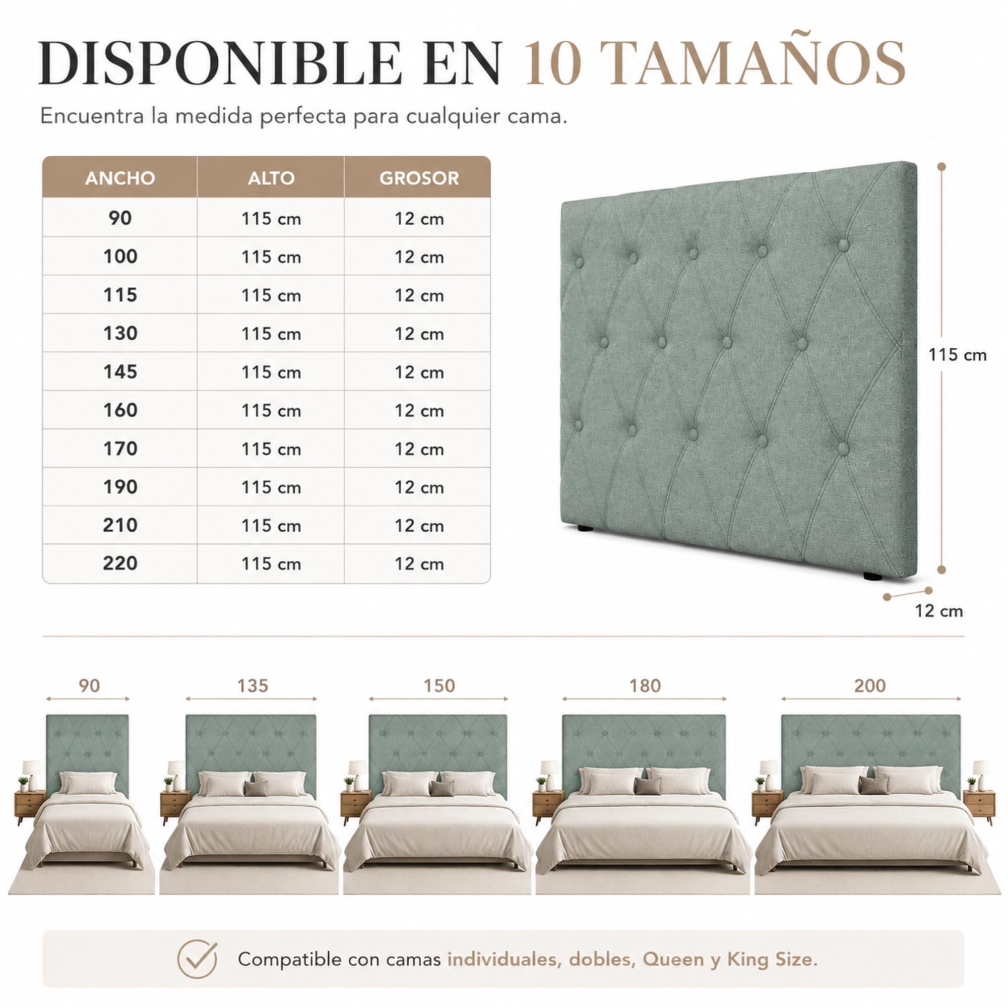 FISIO Dreams Cabecero Tapizado Londres para Cama 90, 105, 135, 150, 160, 180 y 200 cm| Cabezal Acolchado con Patas | Tela Nido Acualine | Fabricado en España