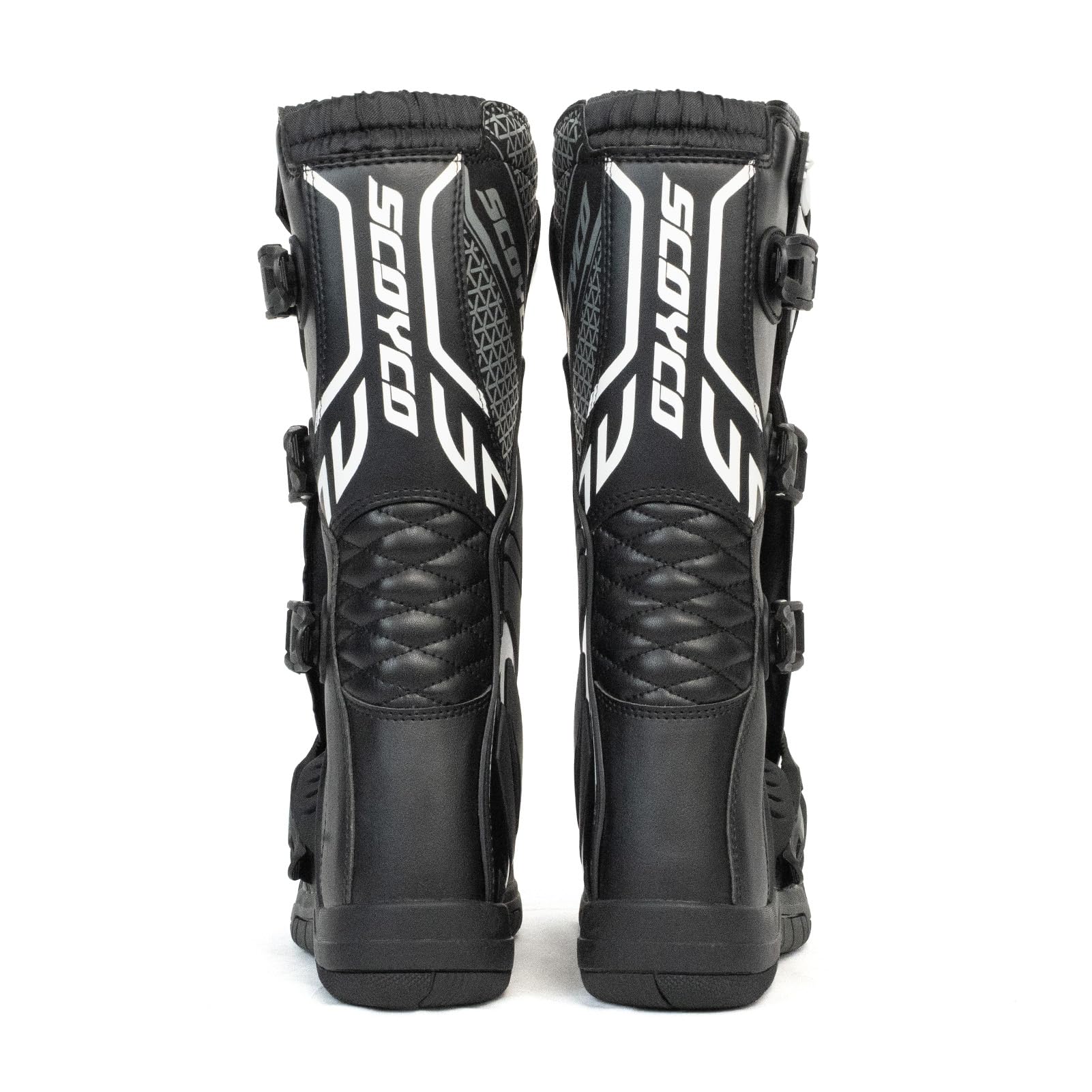 Scoyco Motocross Stiefel Herren CE-Stufe 1 TPU-Schienbein-und Knöchelschutz | Schockbeständigkeit, Knöchelstütze, Mikrofaserleder, Rutschfeste Sohle, 4 Verstellbare-Schnallen, Enduro, MX, Schwarz