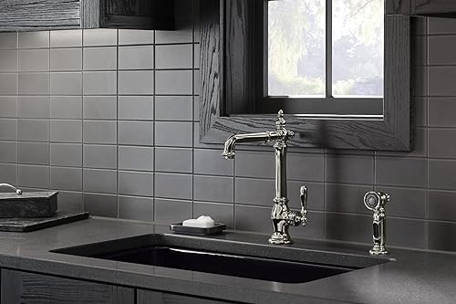 Miniatura 4 de KOHLER K-99265-VS Artifacts Grifo de fregadero de cocina de un solo orificio con boquilla giratoria de 13-12 pulgadas, espray lateral de dos