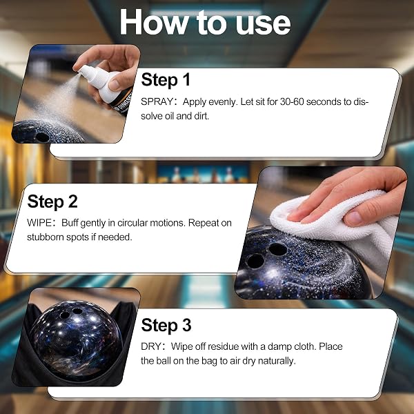 DINGSEN Kit de Nettoyage pour Boule de Bowling, Nettoyant Professionnel pour Boule de Bowling pour Enlever l'Huile, les Éraflures et les Marques de Ceinture, Améliore la Prise et Restaure l'Adhérence - 4