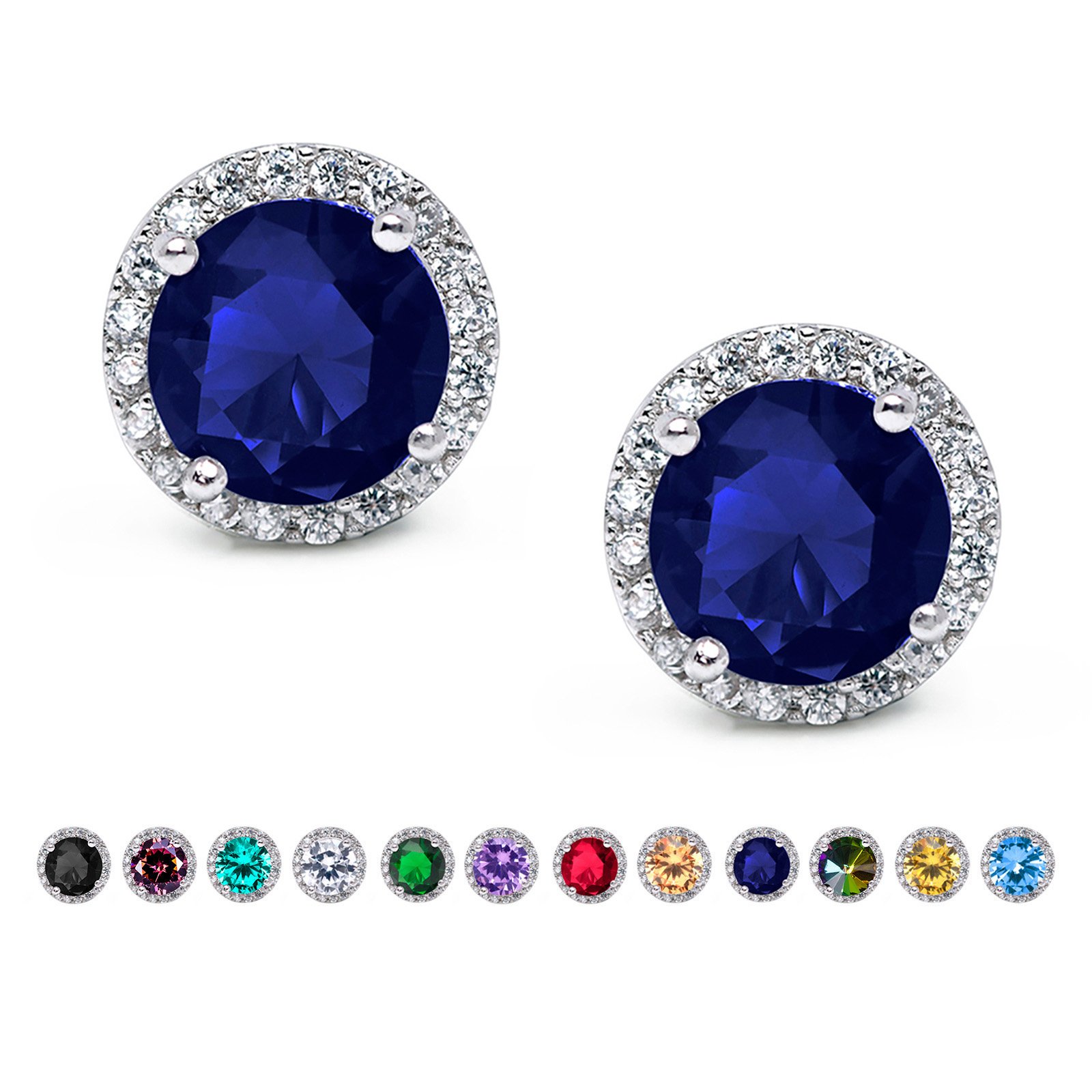 SWEETV Cubic Zirconia Stud Earrings 8mm Round Cut Rhinestone Hypoallergenic Earrings for Women Girls