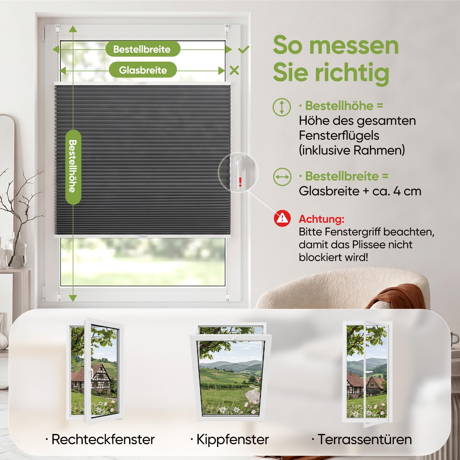 SALCAR Wabenplissee ohne Bohren Verdunkelung, Thermo Doppelplissee Klemmfix Up & Down, Hitze- & Schallschutz Plissee Faltrollo für Fenster und Türen, Zweifarbig (Weiß/Anthrazit), B 100 x H 120 cm
