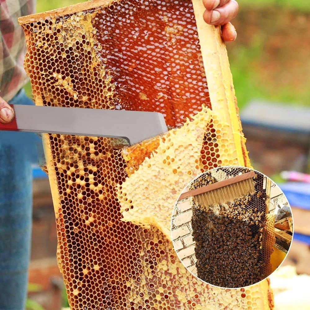 ZONSUSE Combinaison de Protection pour Apiculteur avec Gants, Lève-cadre et Grattoir à Crochet en J en Acier Inoxydable, Brosses de Ruche, Équipement Apicole Professionnel pour Jardin et Ranch