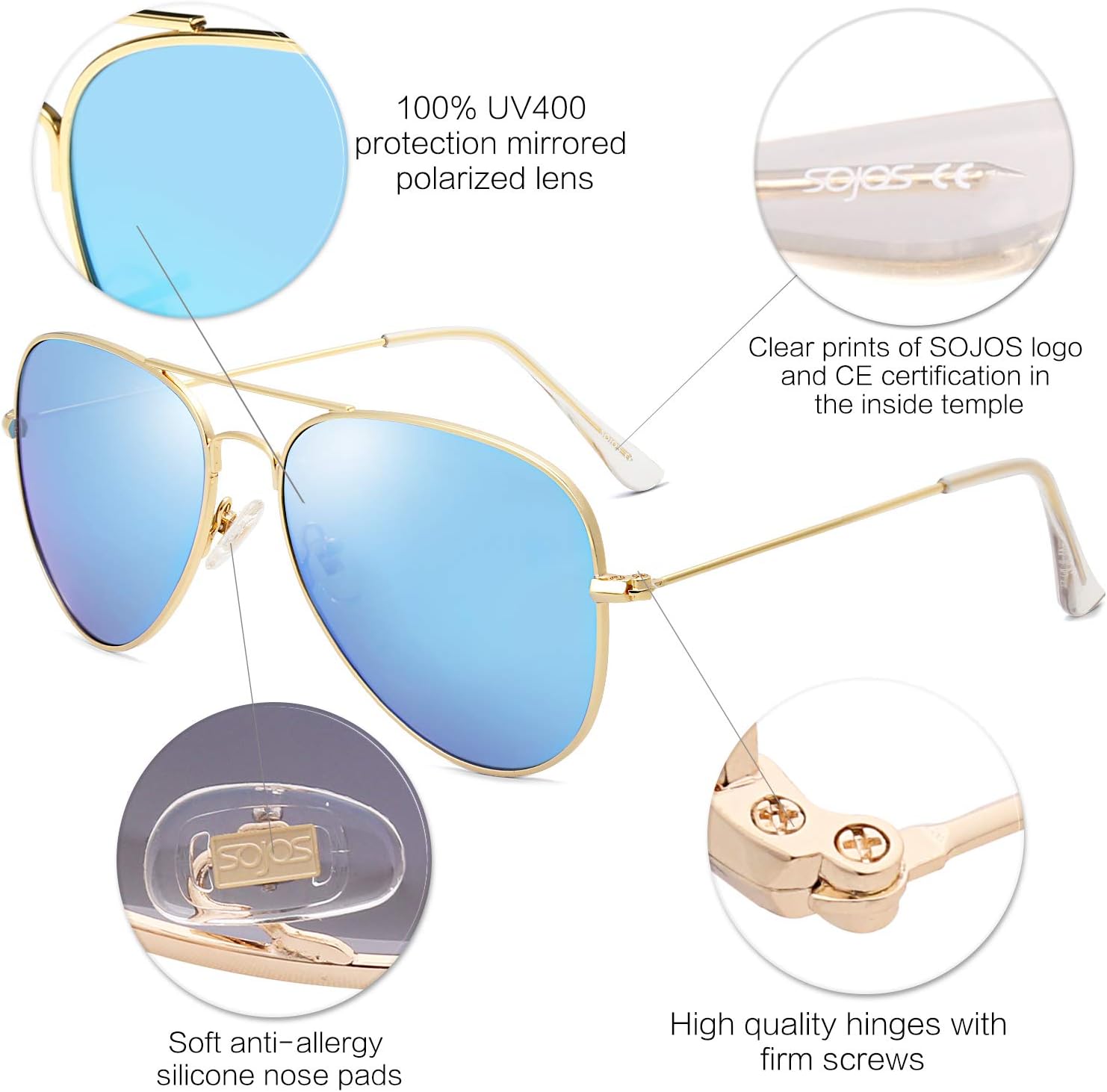 SOJOS Classic Aviator Polarized Sunglasses for Men Women Vintage Retro Style - Image 4