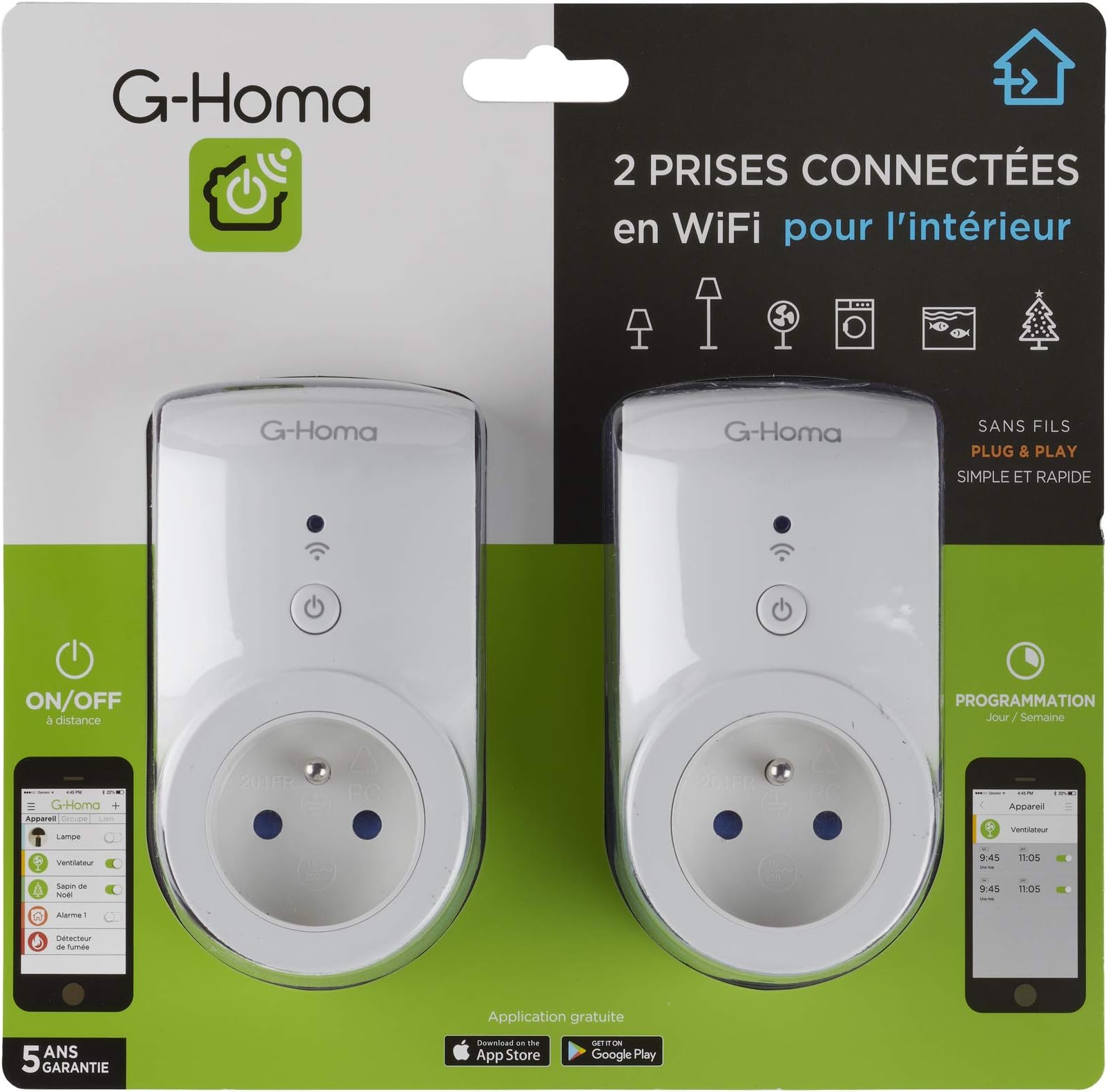 DEBFLEX 500002 Smart Alexa Google Connected Electric Plug-Home Automation-Programmable G-Homa Pack of 2 Indoor WiFi Sockets