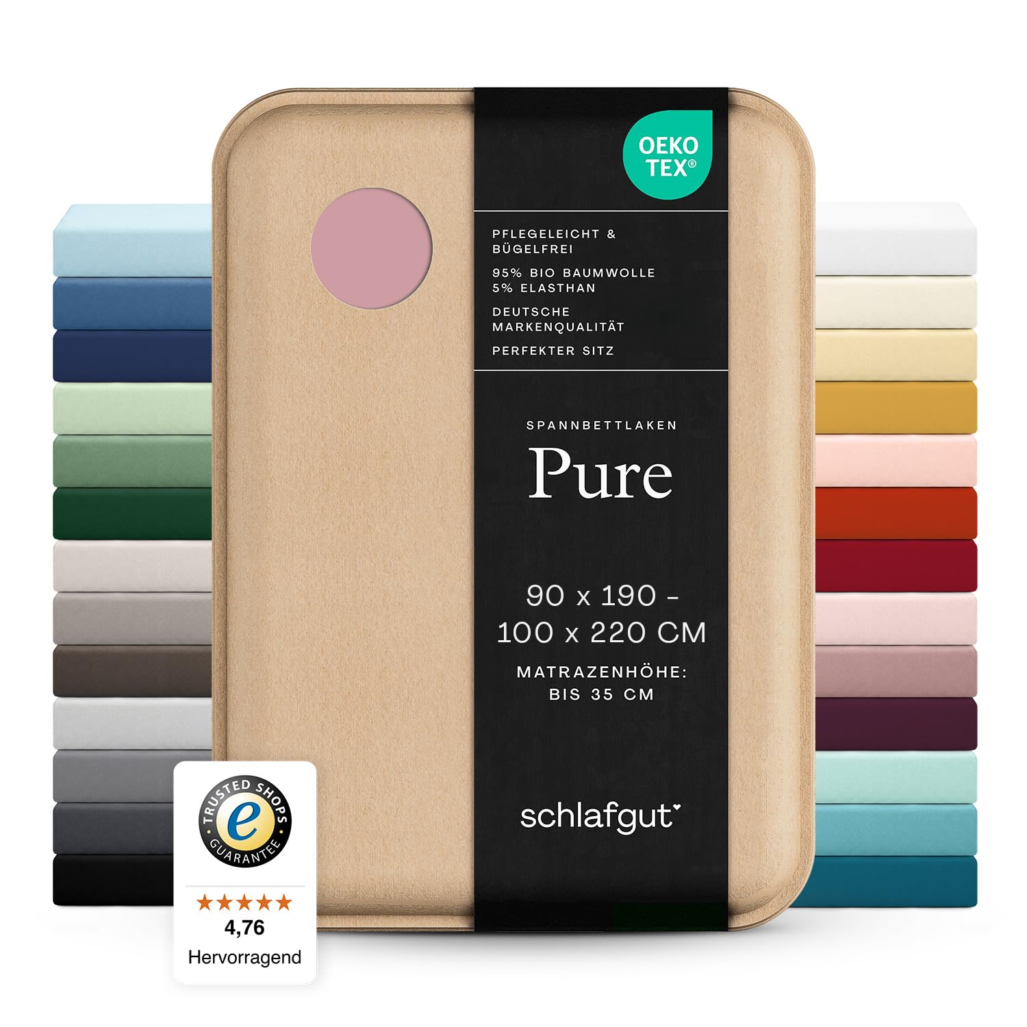schlafgut Pure Spannbettlaken 90x200 cm Bio-Baumwolle Jersey, Purple Mid