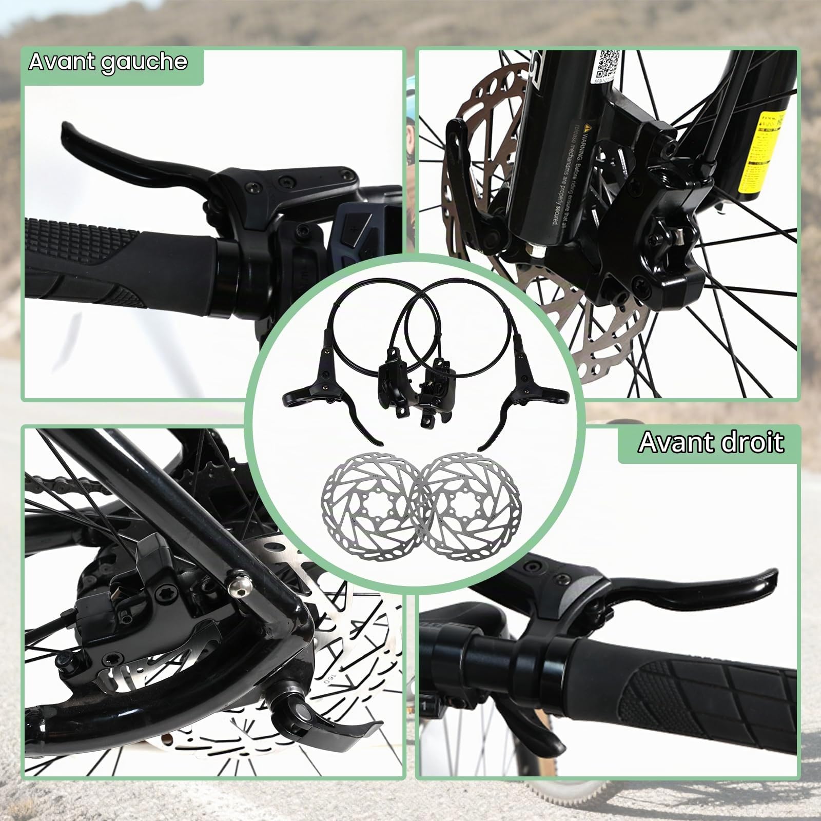 Kit Frein Hydraulique Velo, Avant Droit/Arrière Gauche 750/1600mm | 2 Pistons, Disque de Frein 160 mm à 6 Boulons, Alliage d'aluminium, Compatible avec VTT, Vélo de Ville Route