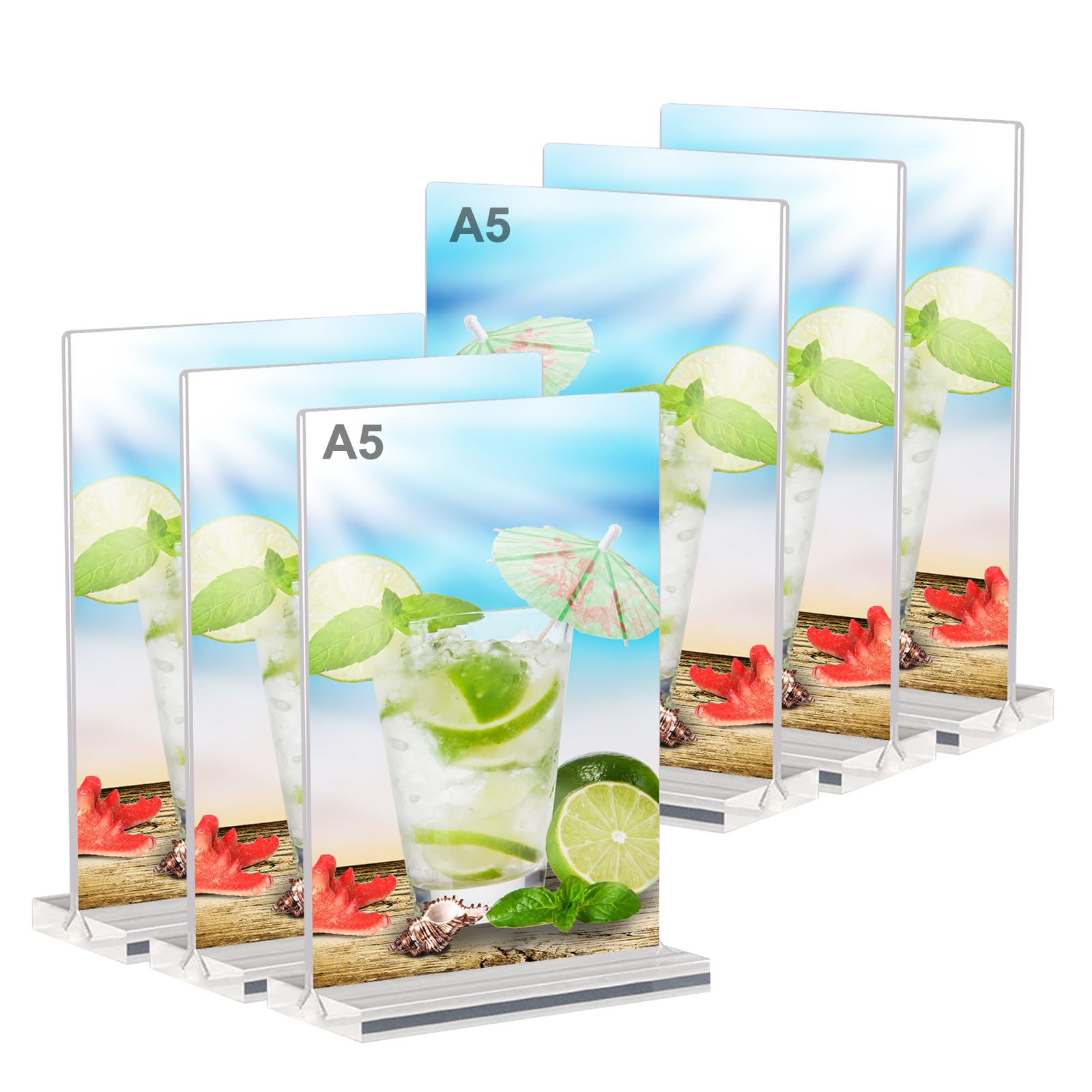6 Pièces Présentoir De Table A5, Supports De Panneau A5 En Acrylique, Porte Affiche A5 Porte Menu Présentoir Support De Menu Porte-Menu Pour Restaurant, Hôtel, Exposition, Bureau, École Transparent